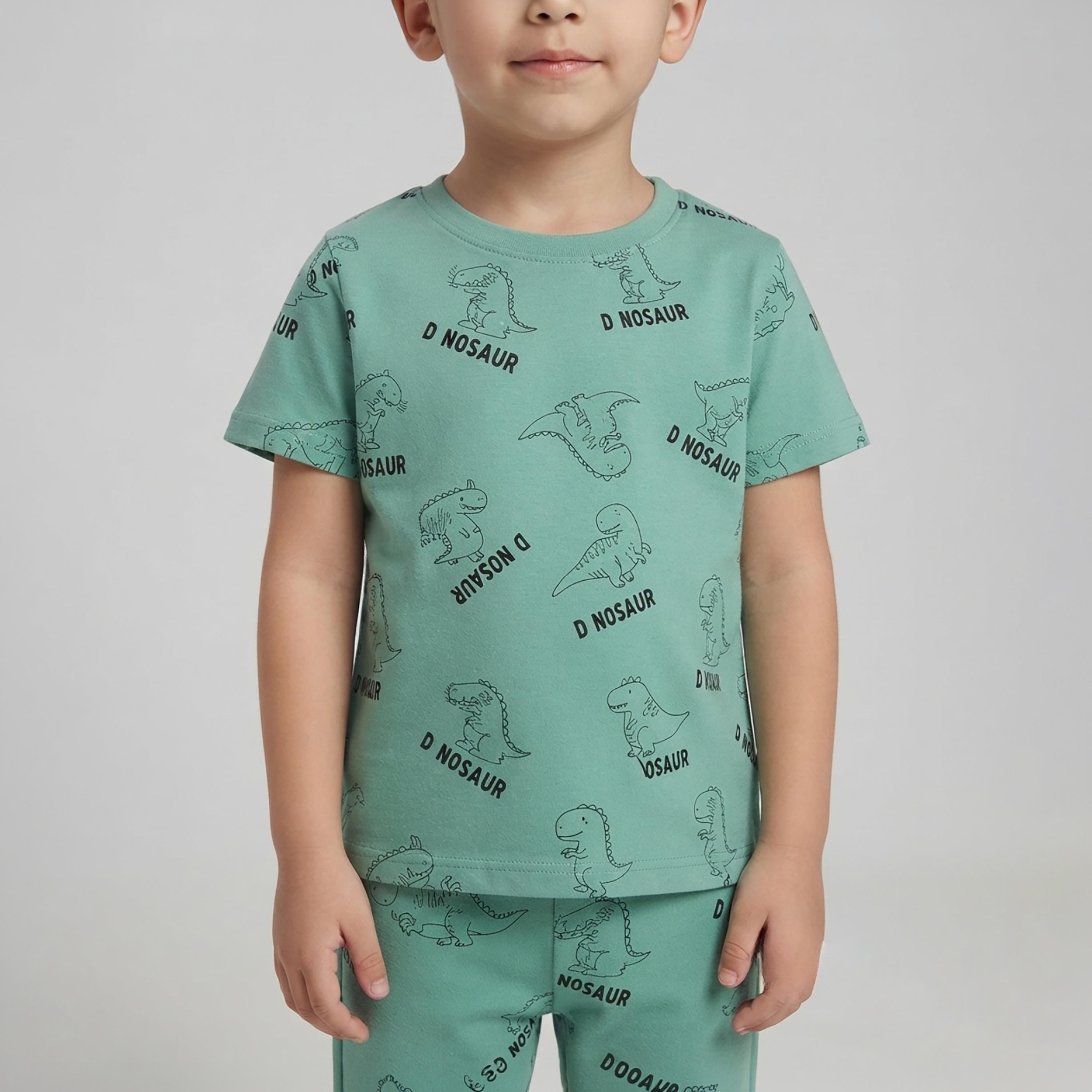 طقم تيشرت بأكمام قصيرة وبنطال بيجامة بطبعة ديناصور من بيبي كلو-boys-clothing-setsandcoords-image-5