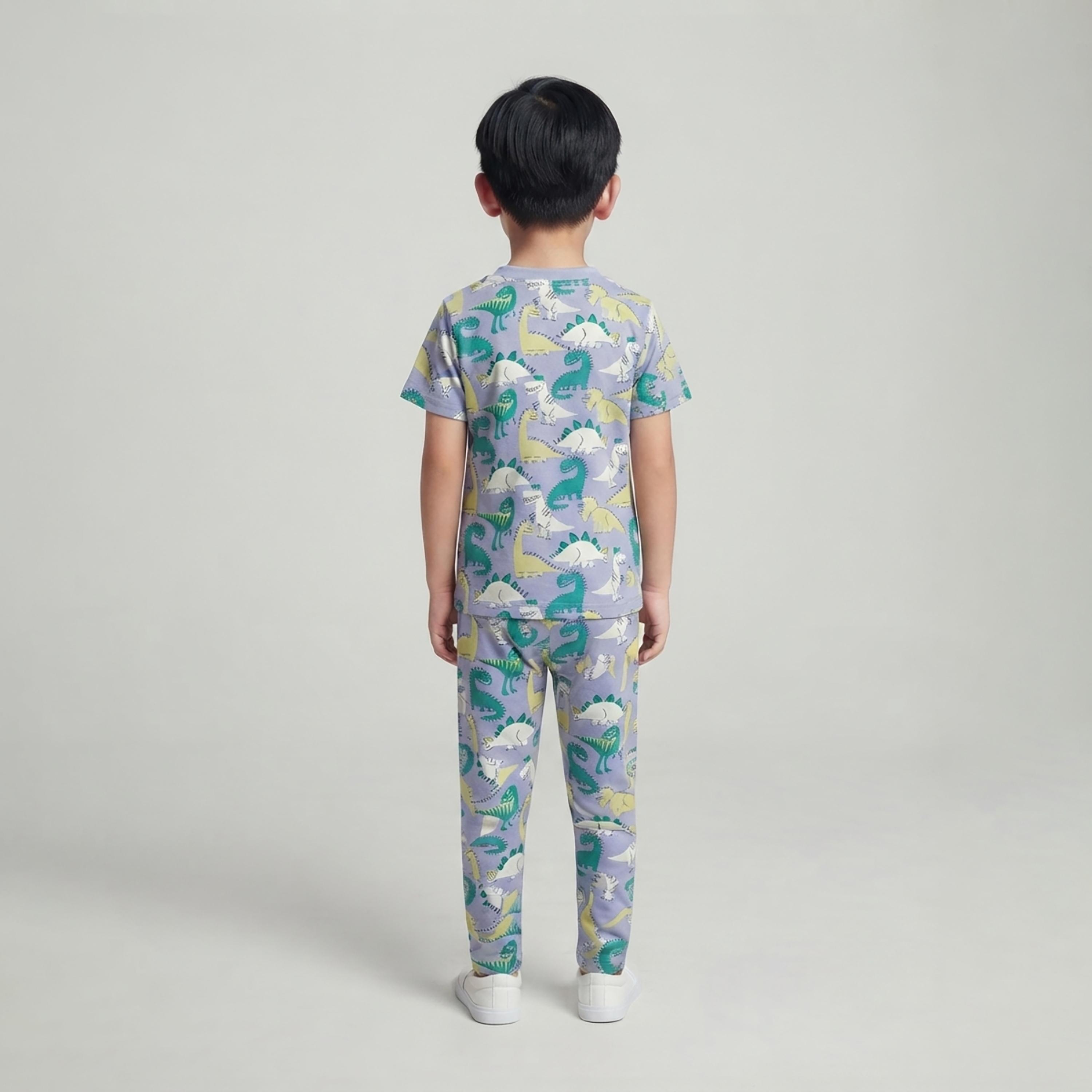 طقم تيشرت بأكمام قصيرة وبنطال بيجامة بطبعة ديناصور من بيبي كلو-boys-clothing-setsandcoords-image-2