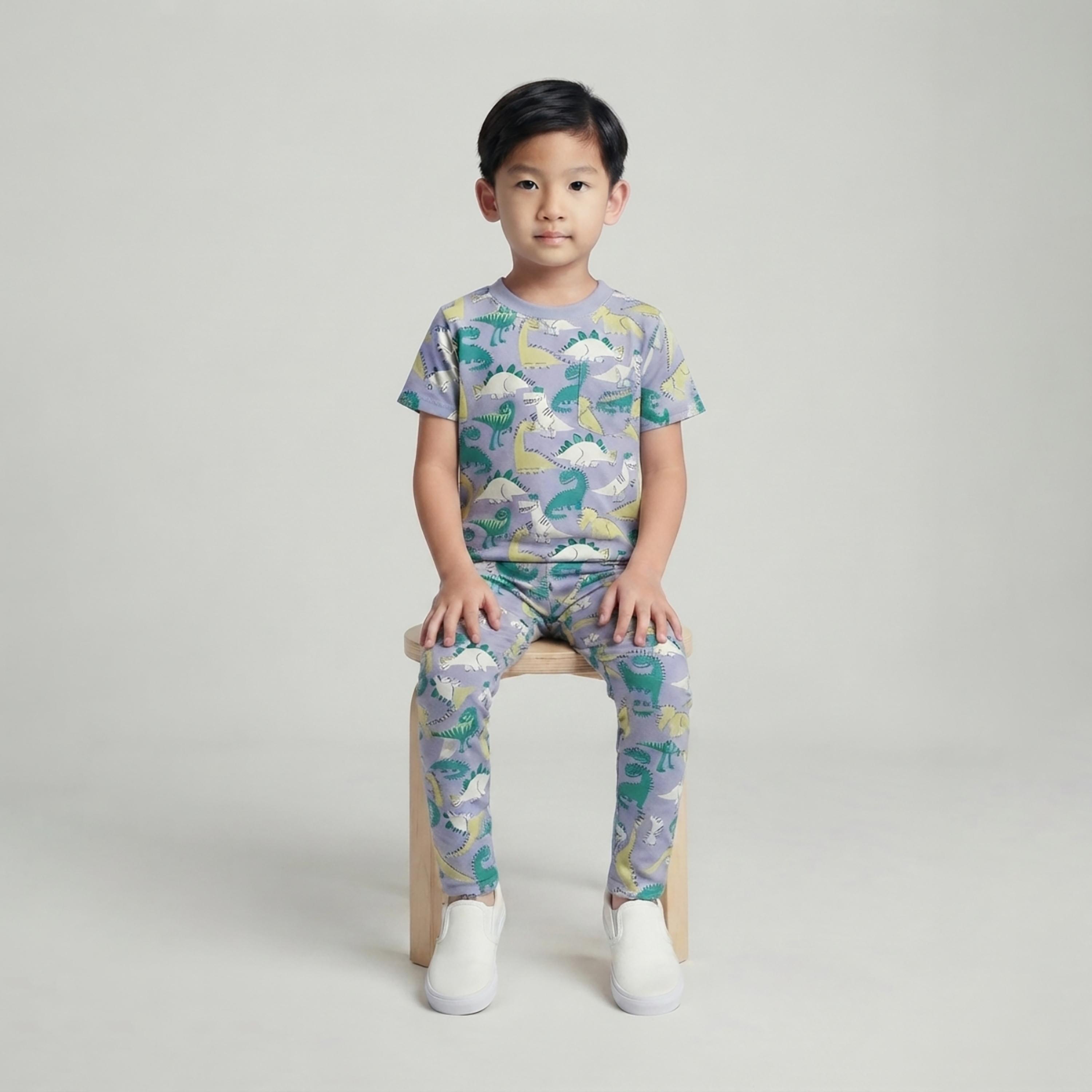 طقم تيشرت بأكمام قصيرة وبنطال بيجامة بطبعة ديناصور من بيبي كلو-boys-clothing-setsandcoords-image-4