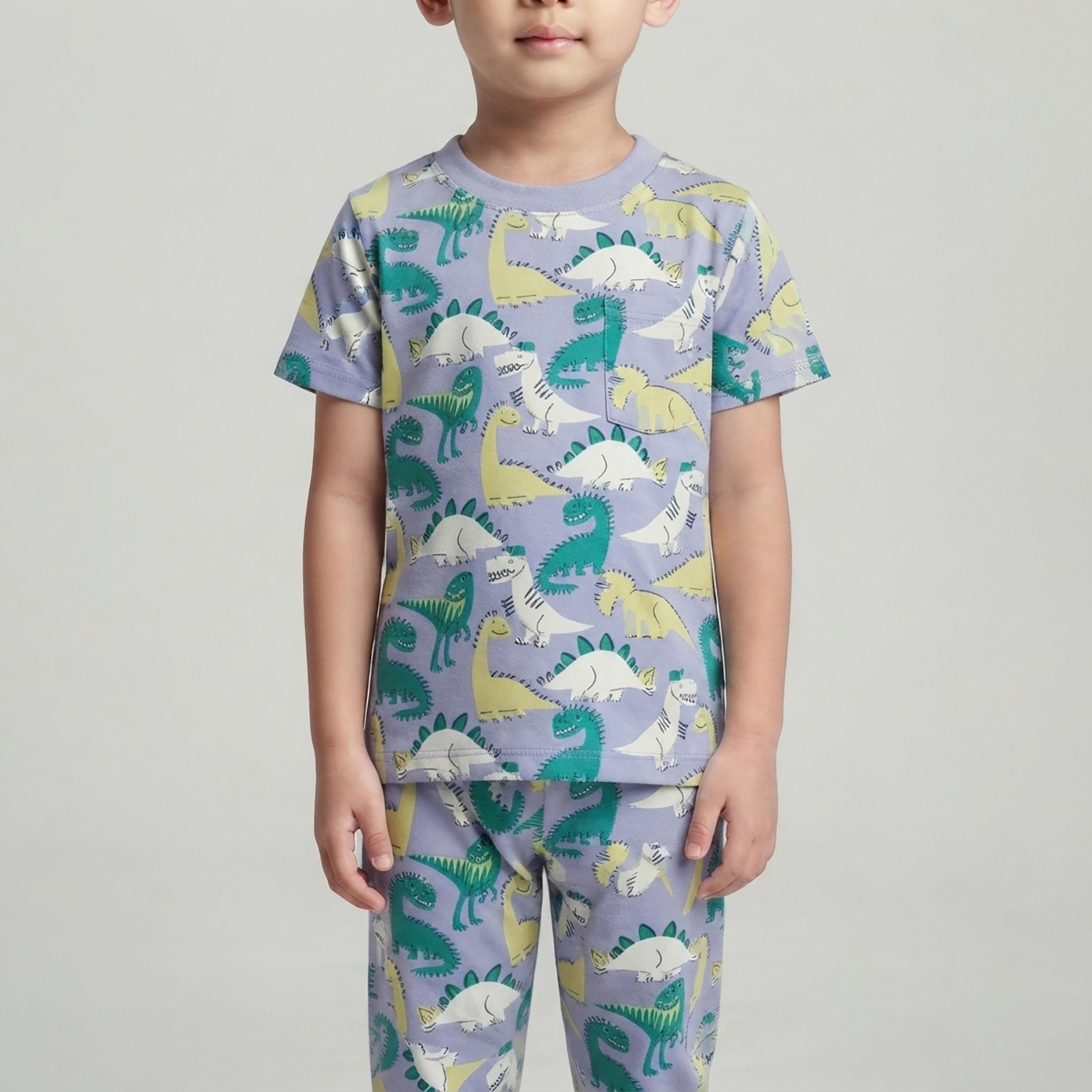 طقم تيشرت بأكمام قصيرة وبنطال بيجامة بطبعة ديناصور من بيبي كلو-boys-clothing-setsandcoords-image-5