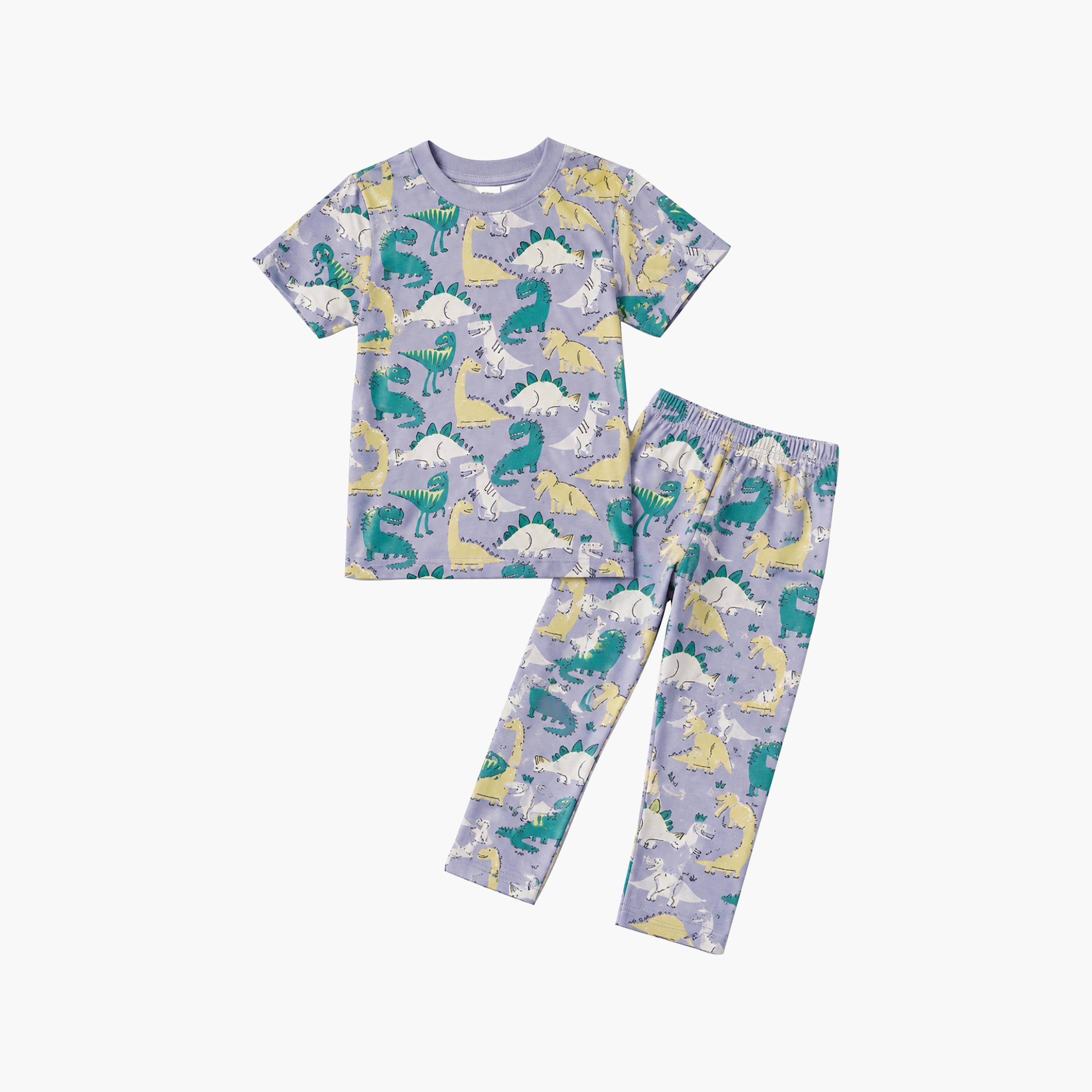 طقم تيشرت بأكمام قصيرة وبنطال بيجامة بطبعة ديناصور من بيبي كلو-boys-clothing-setsandcoords-image-6