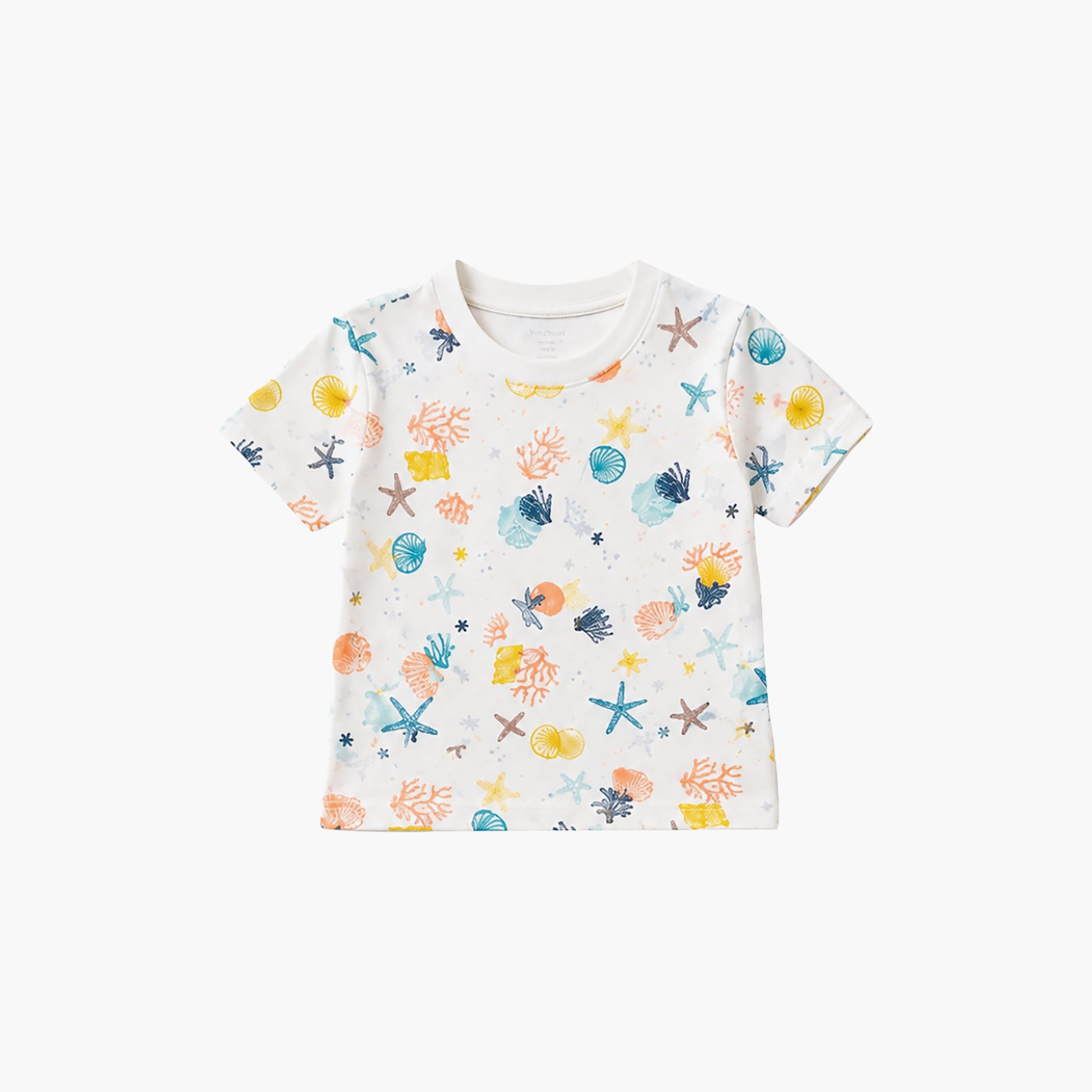 طقم تيشرت بأكمام قصيرة وبنطال بيجامة بطبعة قواقع البحر ونجم البحر من بيبي كلو-baby-girls-clothing-setsandcoords-image-7