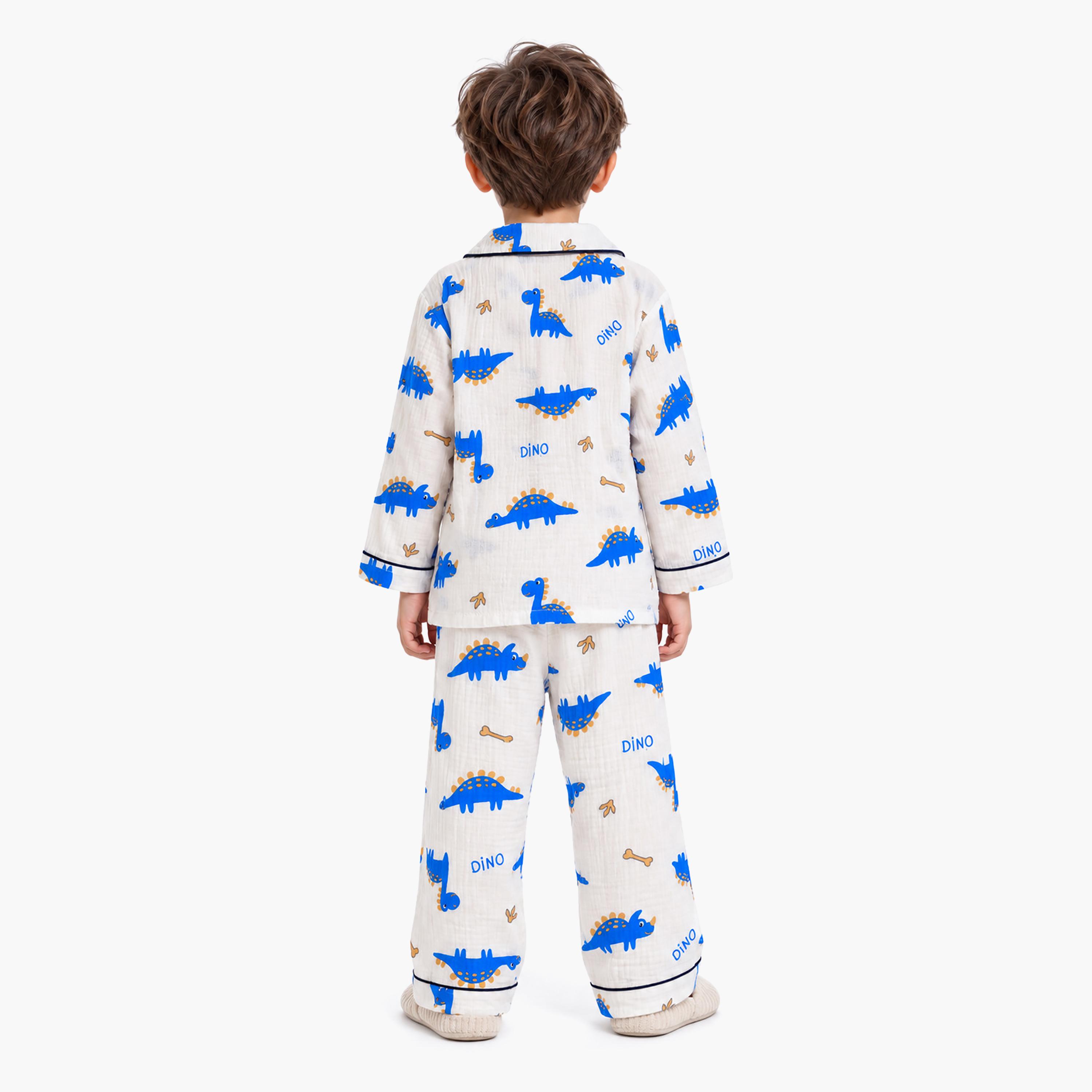 طقم ملابس نوم بأكمام طويلة قماش موسلين بطبعة جرافيك من بيبي كلو-boys-clothing-setsandcoords-image-2