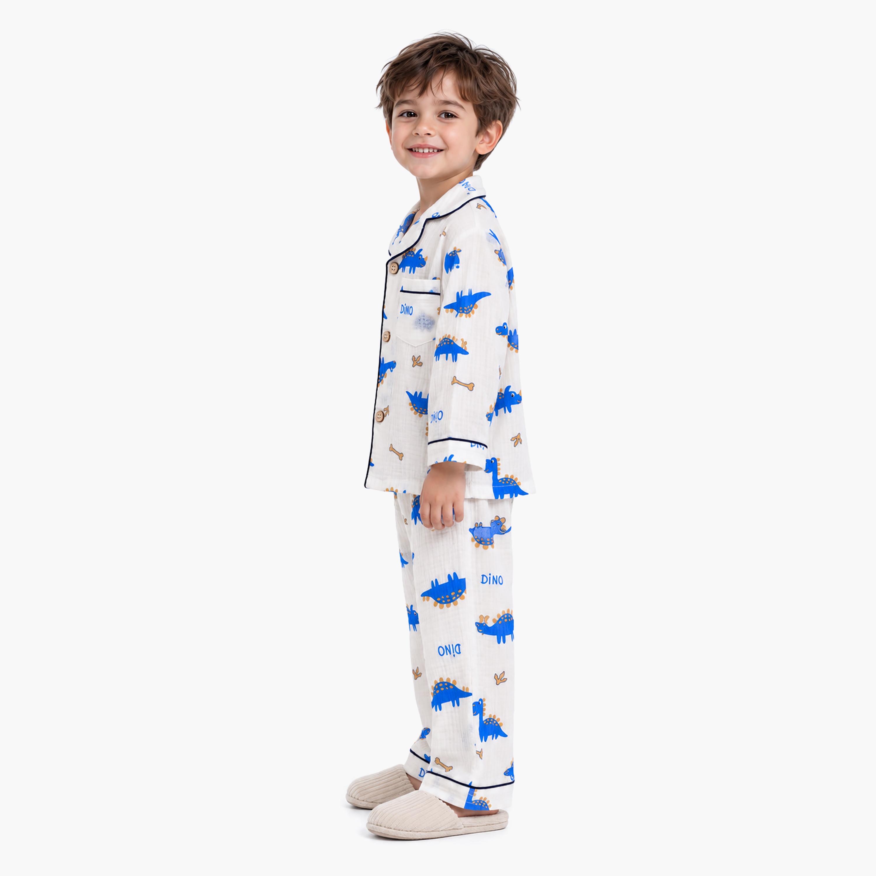 طقم ملابس نوم بأكمام طويلة قماش موسلين بطبعة جرافيك من بيبي كلو-boys-clothing-setsandcoords-image-3