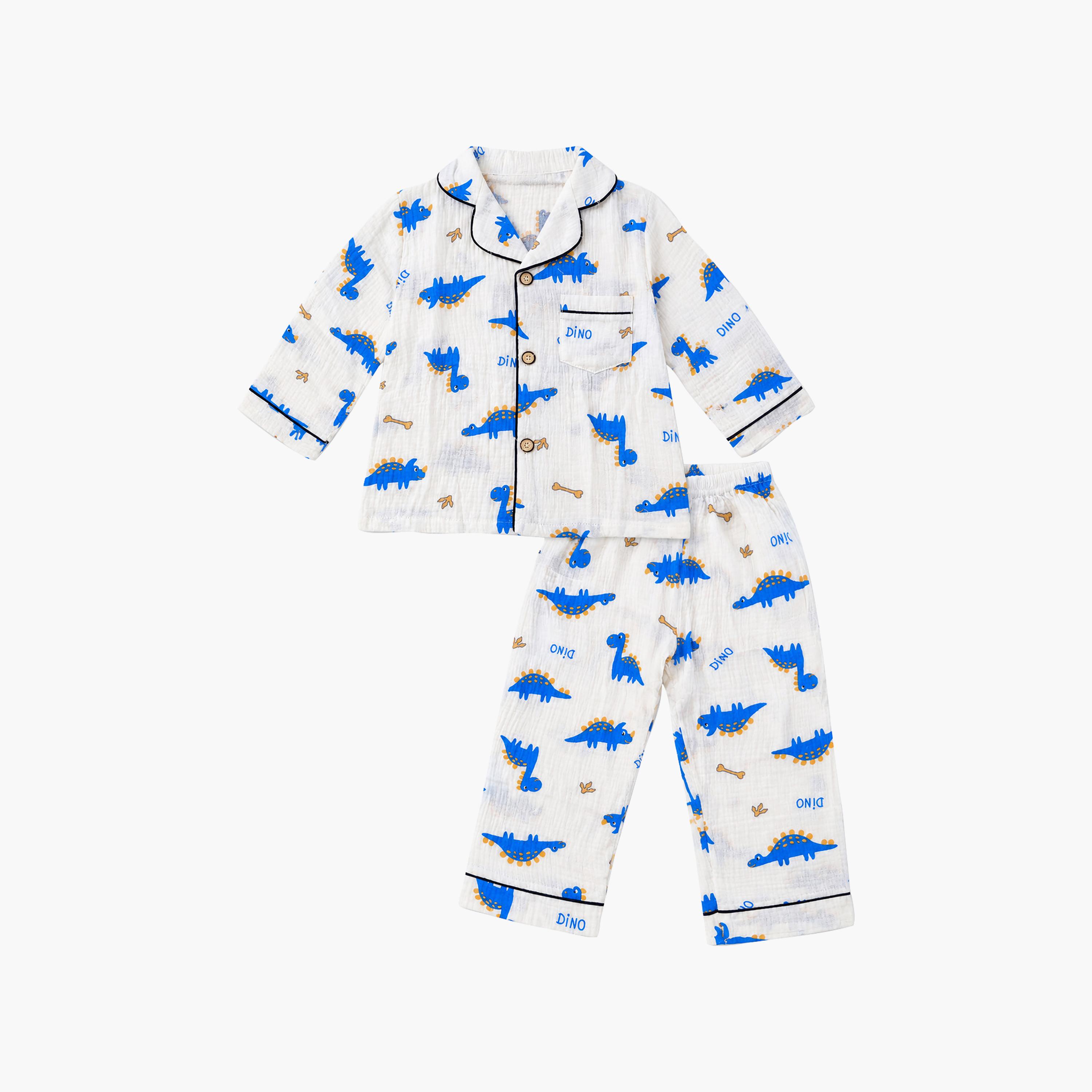 طقم ملابس نوم بأكمام طويلة قماش موسلين بطبعة جرافيك من بيبي كلو-boys-clothing-setsandcoords-image-7