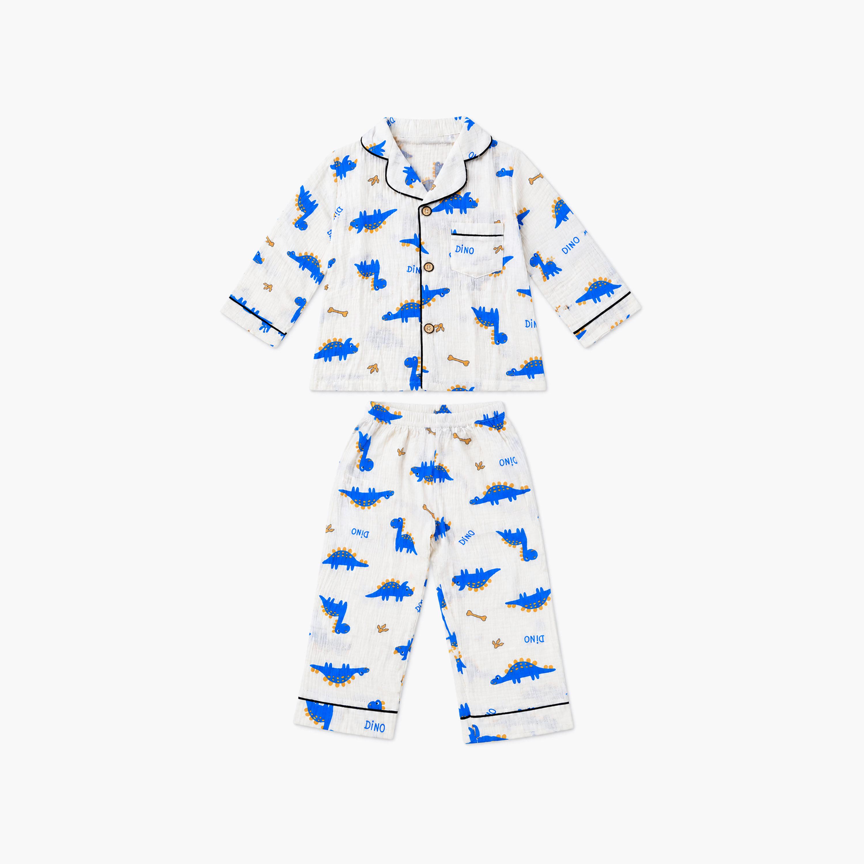 طقم ملابس نوم بأكمام طويلة قماش موسلين بطبعة جرافيك من بيبي كلو-boys-clothing-setsandcoords-image-8