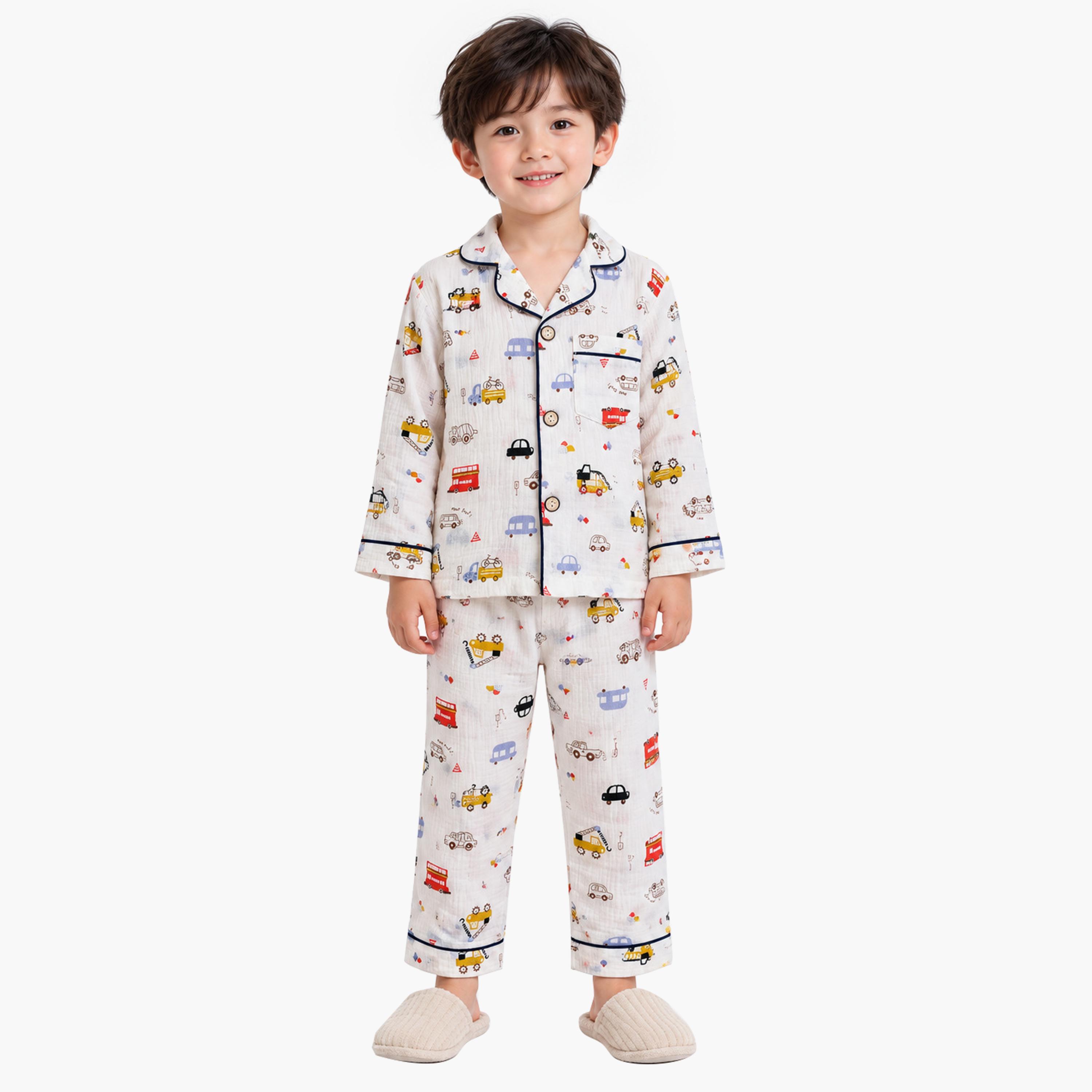 طقم ملابس نوم بأكمام طويلة قماش موسلين بطبعة جرافيك من بيبي كلو-boys-clothing-setsandcoords-image-1
