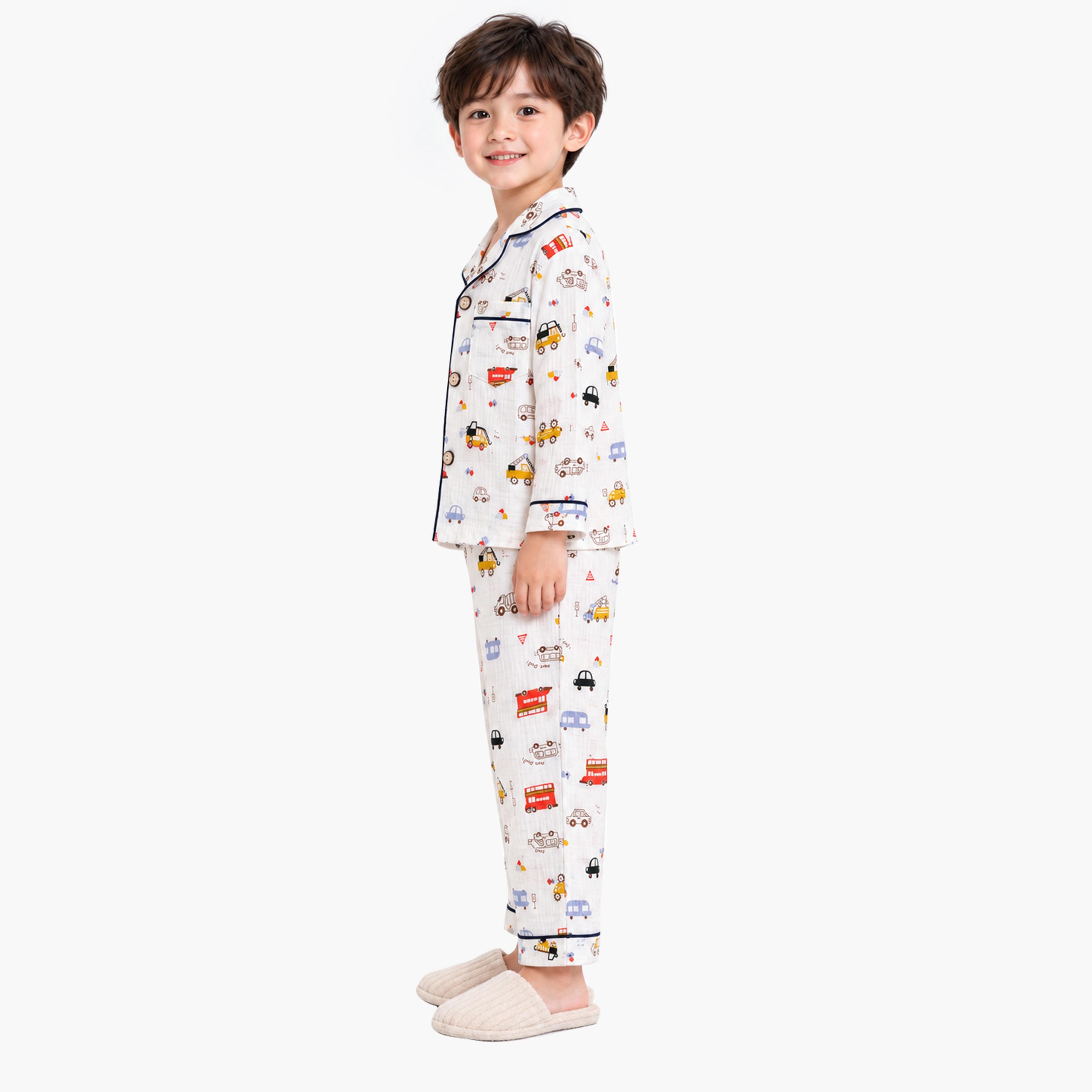 طقم ملابس نوم بأكمام طويلة قماش موسلين بطبعة جرافيك من بيبي كلو-boys-clothing-setsandcoords-image-3