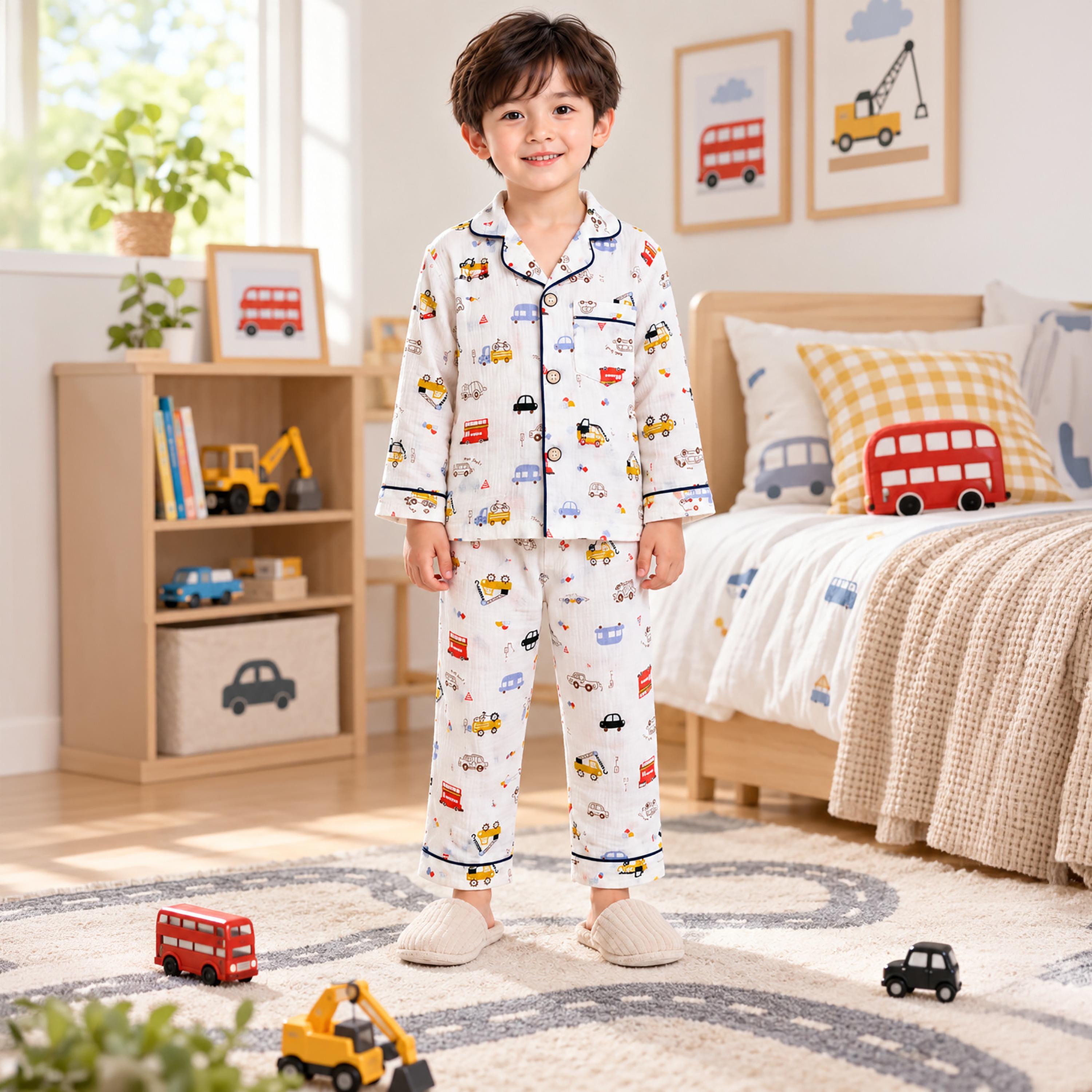 طقم ملابس نوم بأكمام طويلة قماش موسلين بطبعة جرافيك من بيبي كلو-boys-clothing-setsandcoords-image-4