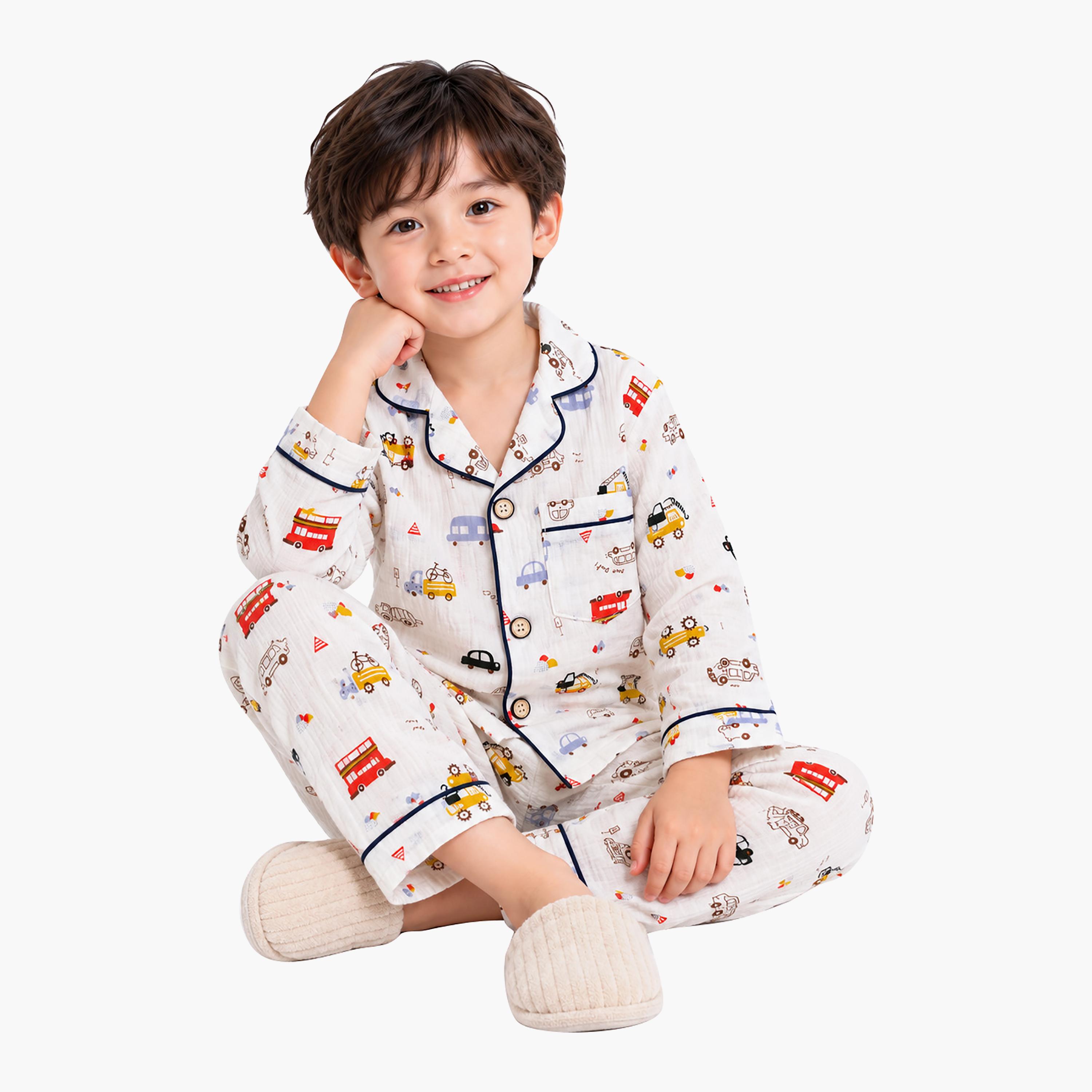 طقم ملابس نوم بأكمام طويلة قماش موسلين بطبعة جرافيك من بيبي كلو-boys-clothing-setsandcoords-image-5