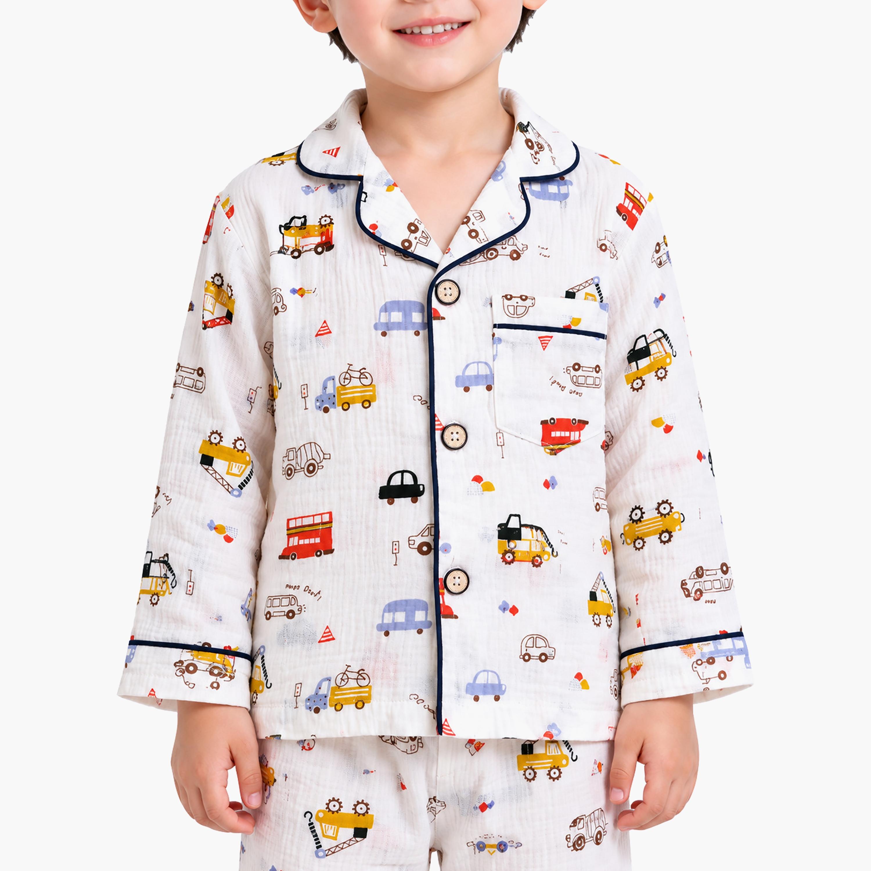 طقم ملابس نوم بأكمام طويلة قماش موسلين بطبعة جرافيك من بيبي كلو-boys-clothing-setsandcoords-image-6