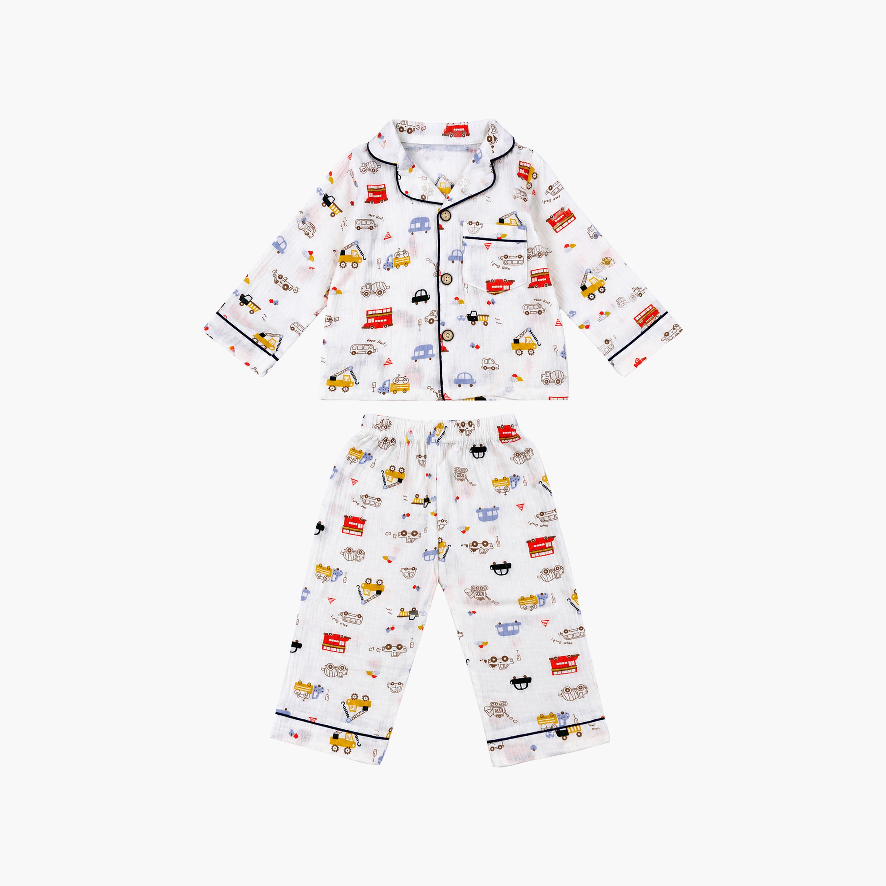 طقم ملابس نوم بأكمام طويلة قماش موسلين بطبعة جرافيك من بيبي كلو-boys-clothing-setsandcoords-image-7
