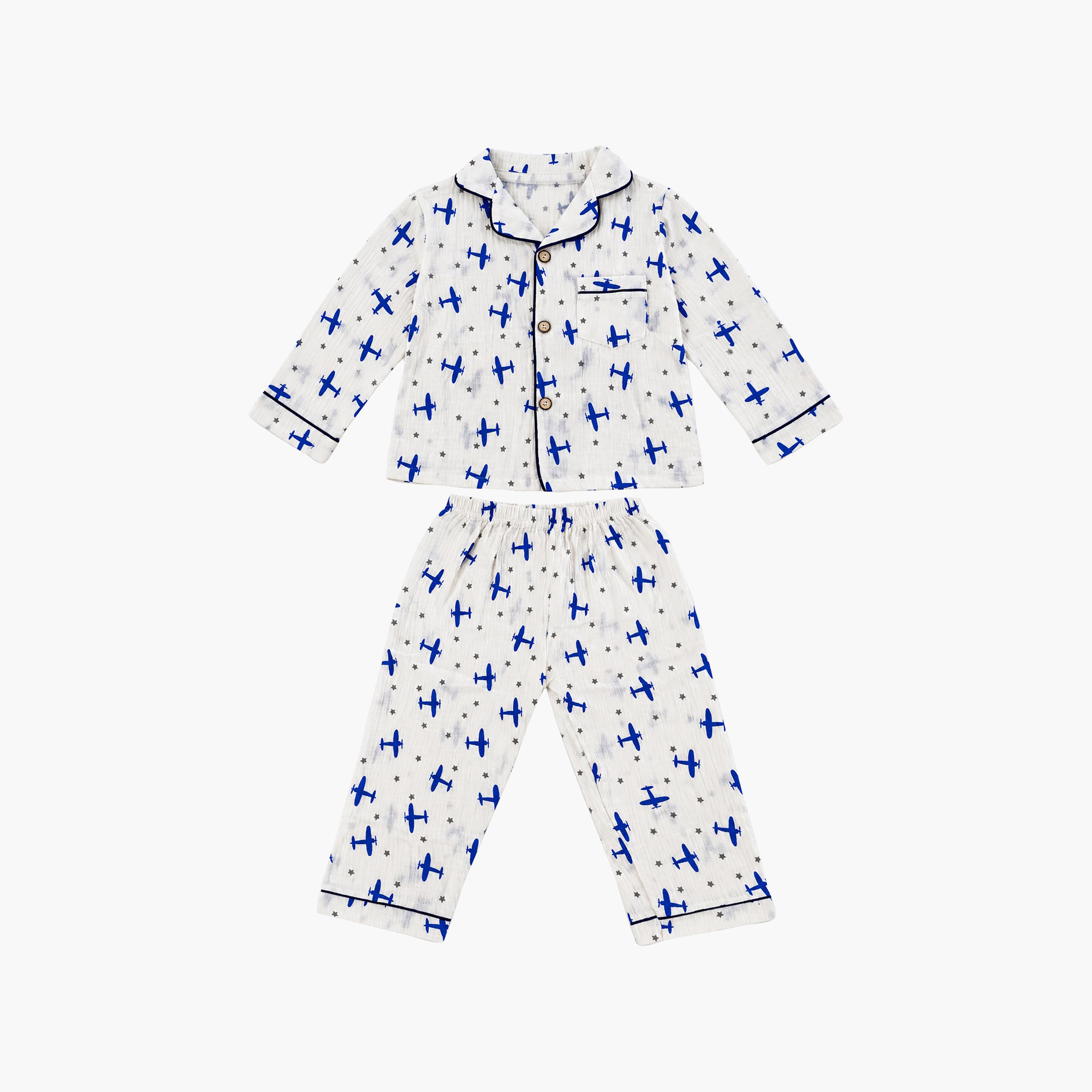 طقم ملابس نوم بأكمام طويلة قماش موسلين بطبعة جرافيك من بيبي كلو-boys-clothing-setsandcoords-image-7