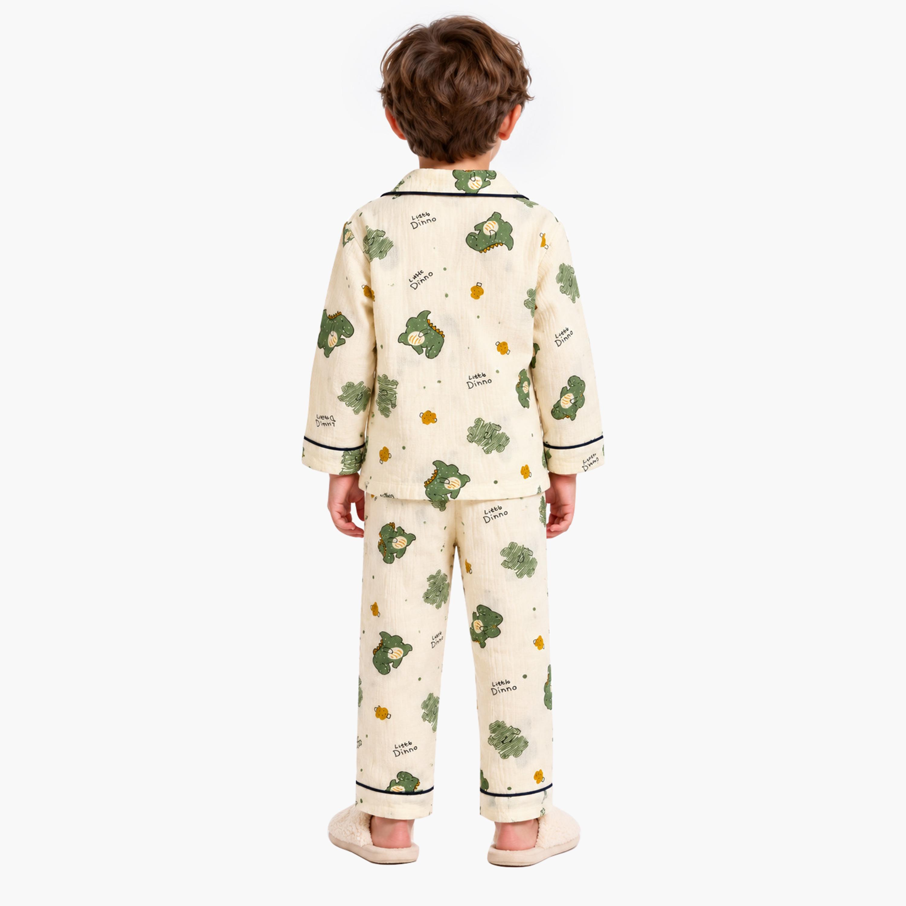 طقم ملابس نوم بأكمام طويلة قماش موسلين بطبعة جرافيك من بيبي كلو-boys-clothing-setsandcoords-image-2