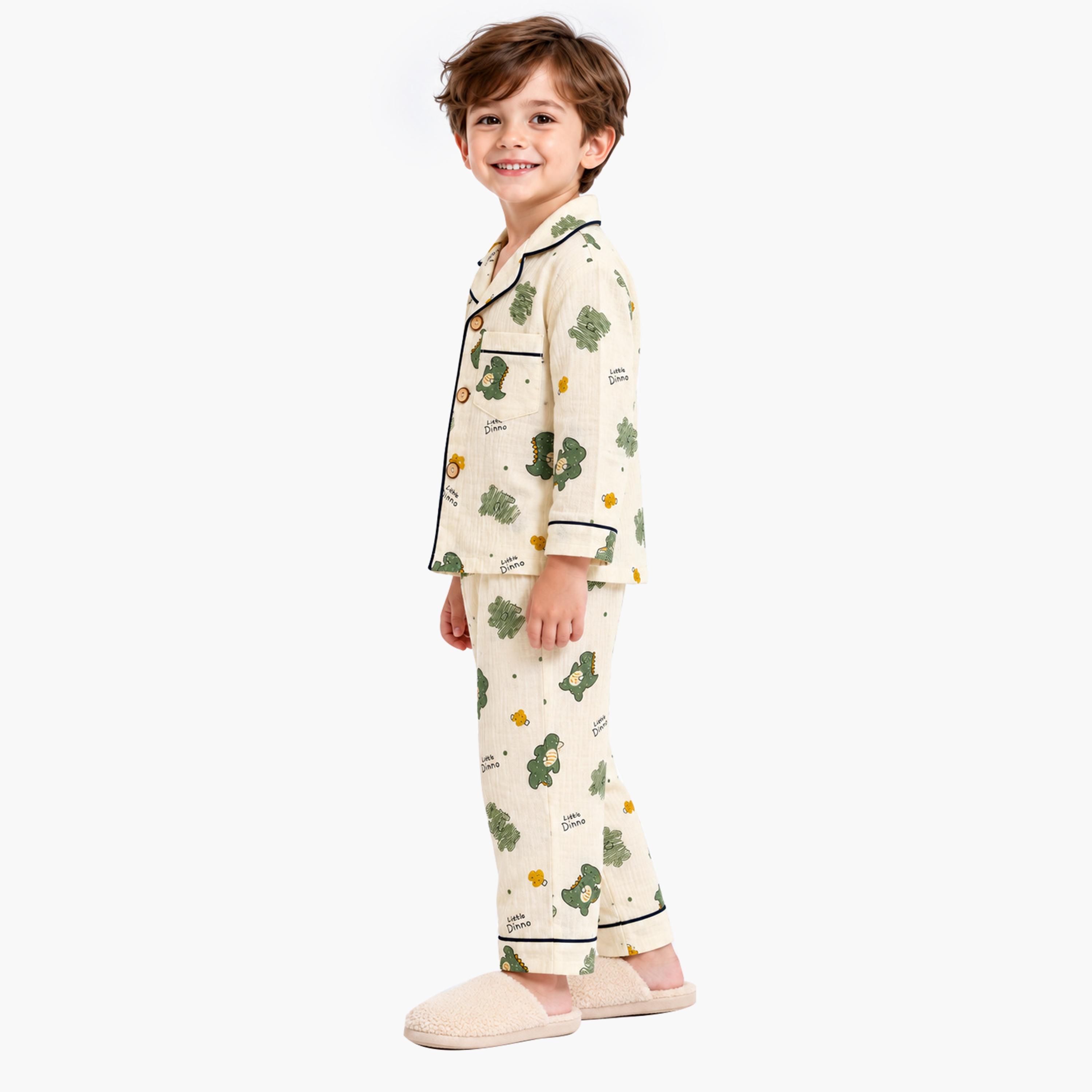 طقم ملابس نوم بأكمام طويلة قماش موسلين بطبعة جرافيك من بيبي كلو-boys-clothing-setsandcoords-image-3