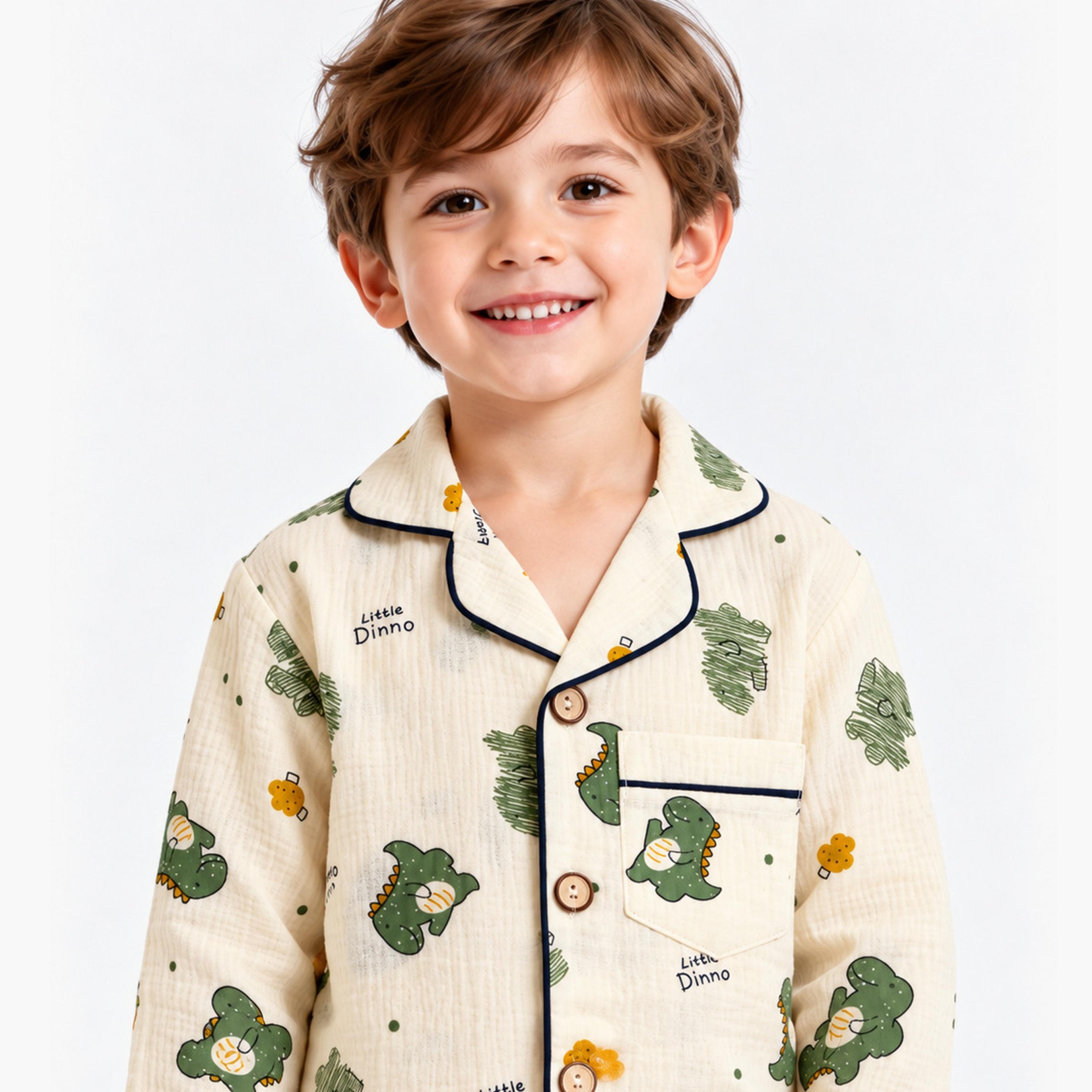 طقم ملابس نوم بأكمام طويلة قماش موسلين بطبعة جرافيك من بيبي كلو-boys-clothing-setsandcoords-image-6