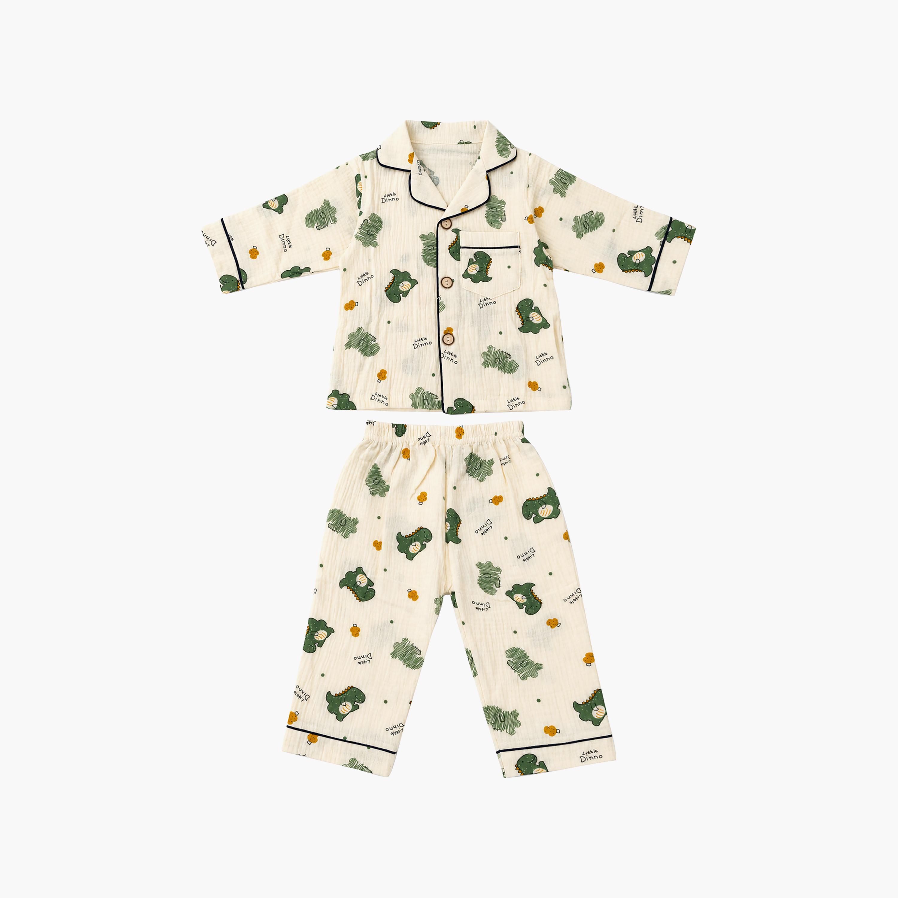 طقم ملابس نوم بأكمام طويلة قماش موسلين بطبعة جرافيك من بيبي كلو-boys-clothing-setsandcoords-image-7