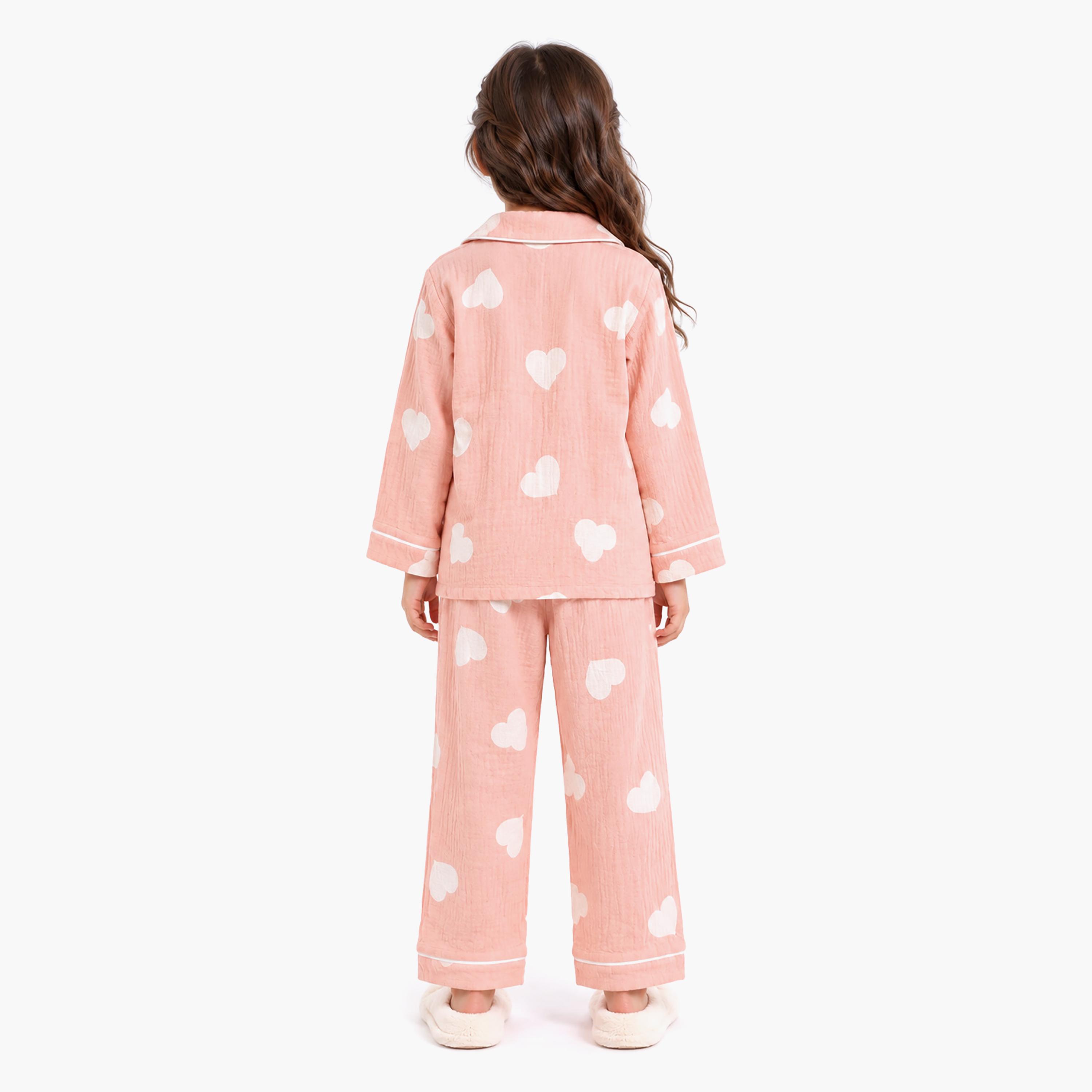 طقم بيجامة قطعتين مطبع بياقة شال وتيشيرت من بيبي كيو لو-girls-clothing-setsandcoords-image-2