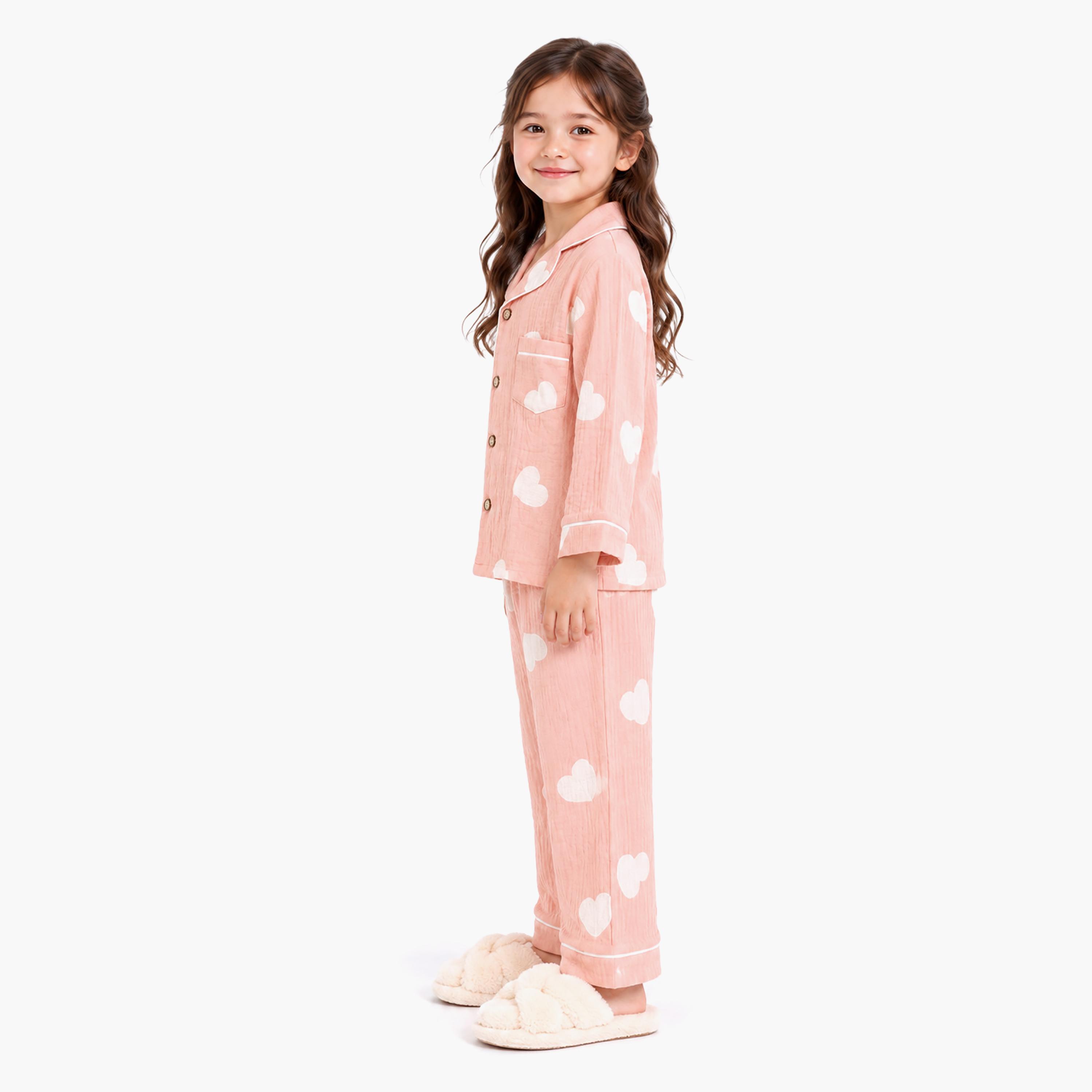 طقم بيجامة قطعتين مطبع بياقة شال وتيشيرت من بيبي كيو لو-girls-clothing-setsandcoords-image-3