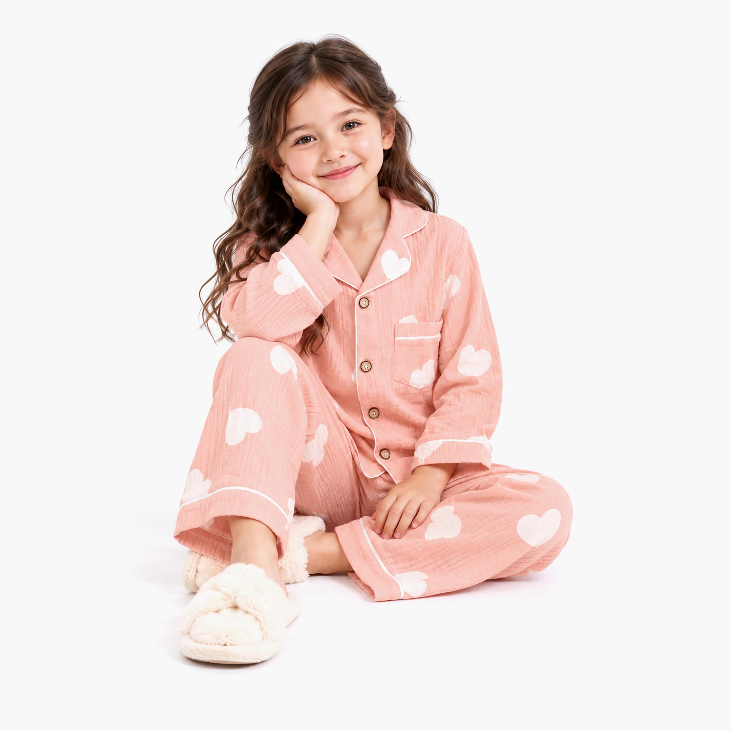 طقم بيجامة قطعتين مطبع بياقة شال وتيشيرت من بيبي كيو لو-girls-clothing-setsandcoords-image-5