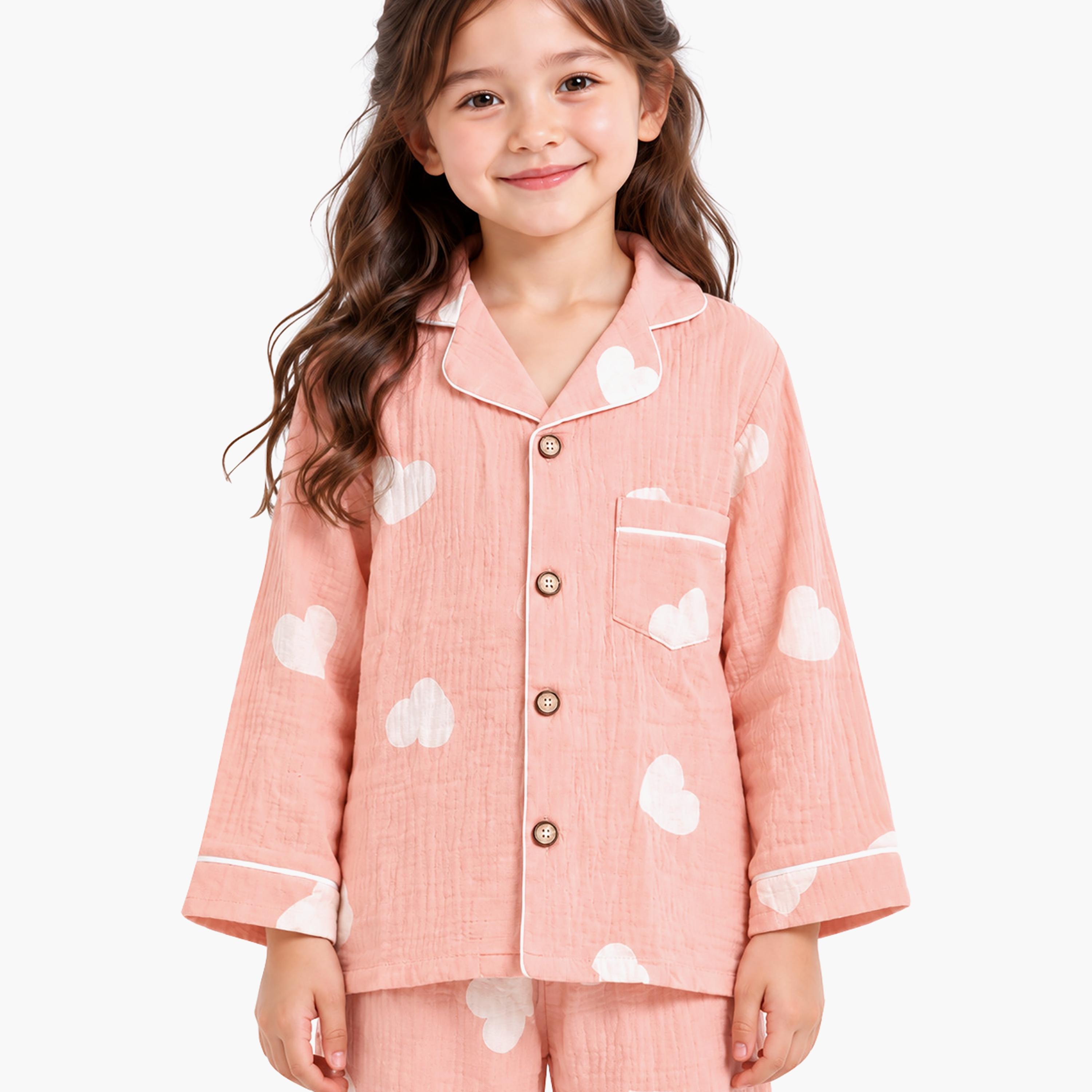 طقم بيجامة قطعتين مطبع بياقة شال وتيشيرت من بيبي كيو لو-girls-clothing-setsandcoords-image-6