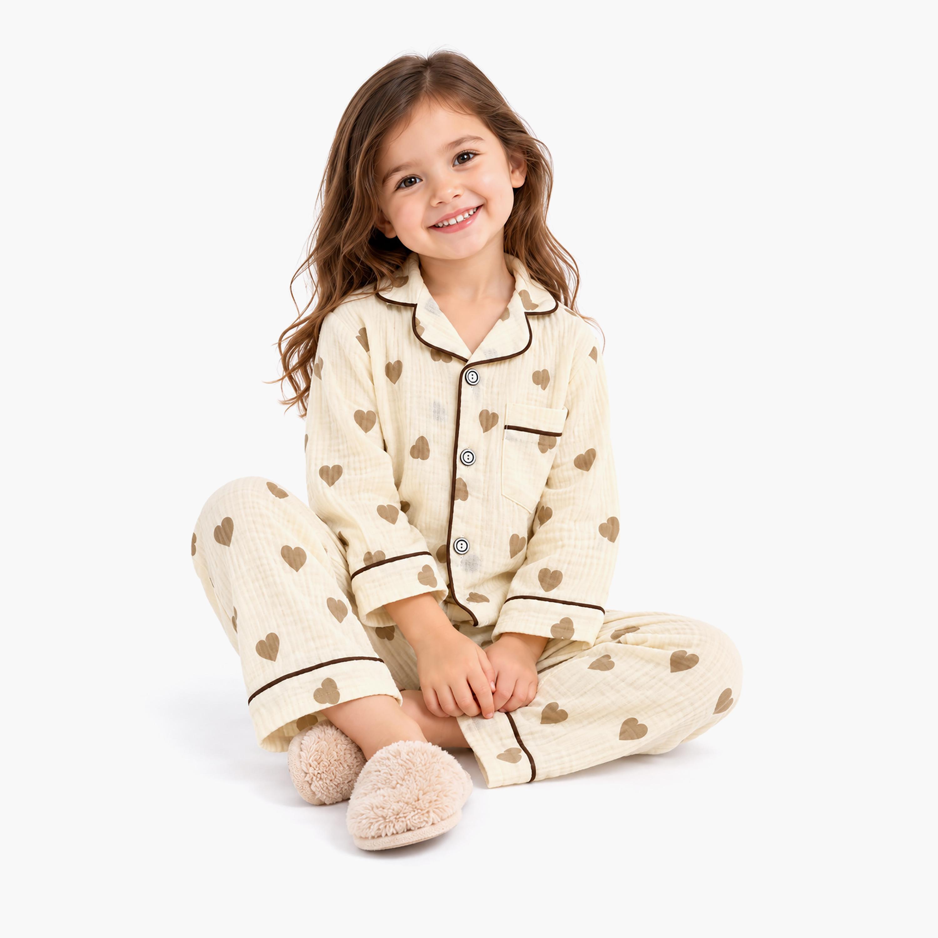 طقم بيجامة قطعتين مطبع بياقة شال وتيشيرت من بيبي كيو لو-girls-clothing-setsandcoords-image-5