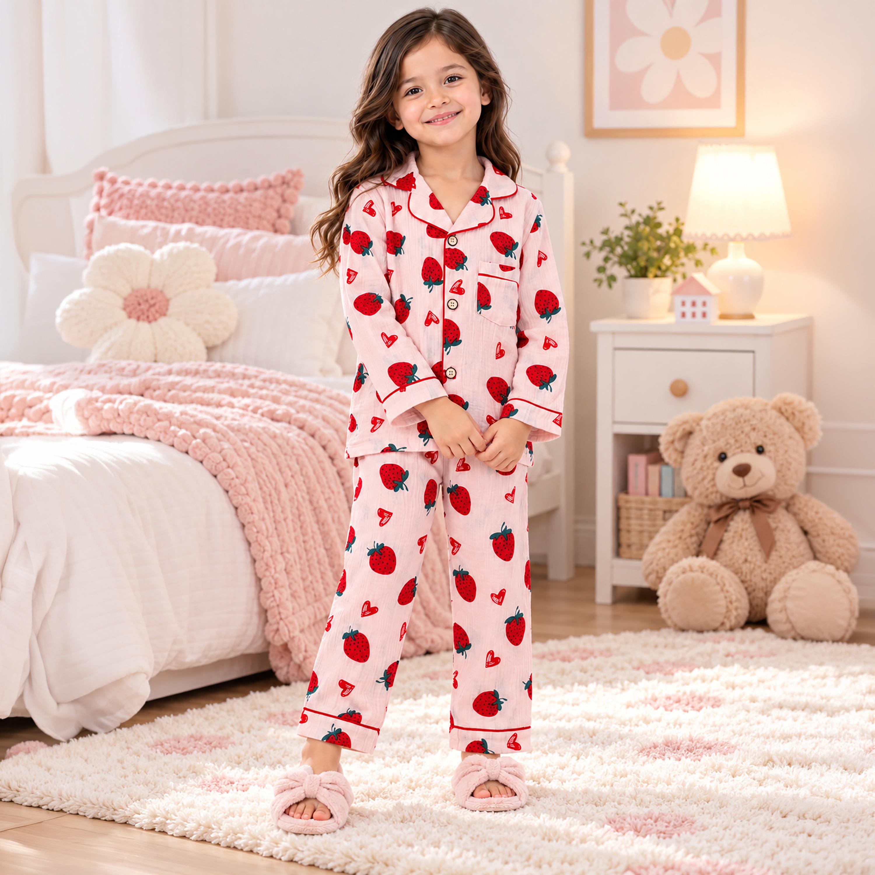 طقم بيجامة قطعتين مطبع بياقة شال وتيشيرت من بيبي كيو لو-girls-clothing-setsandcoords-image-1