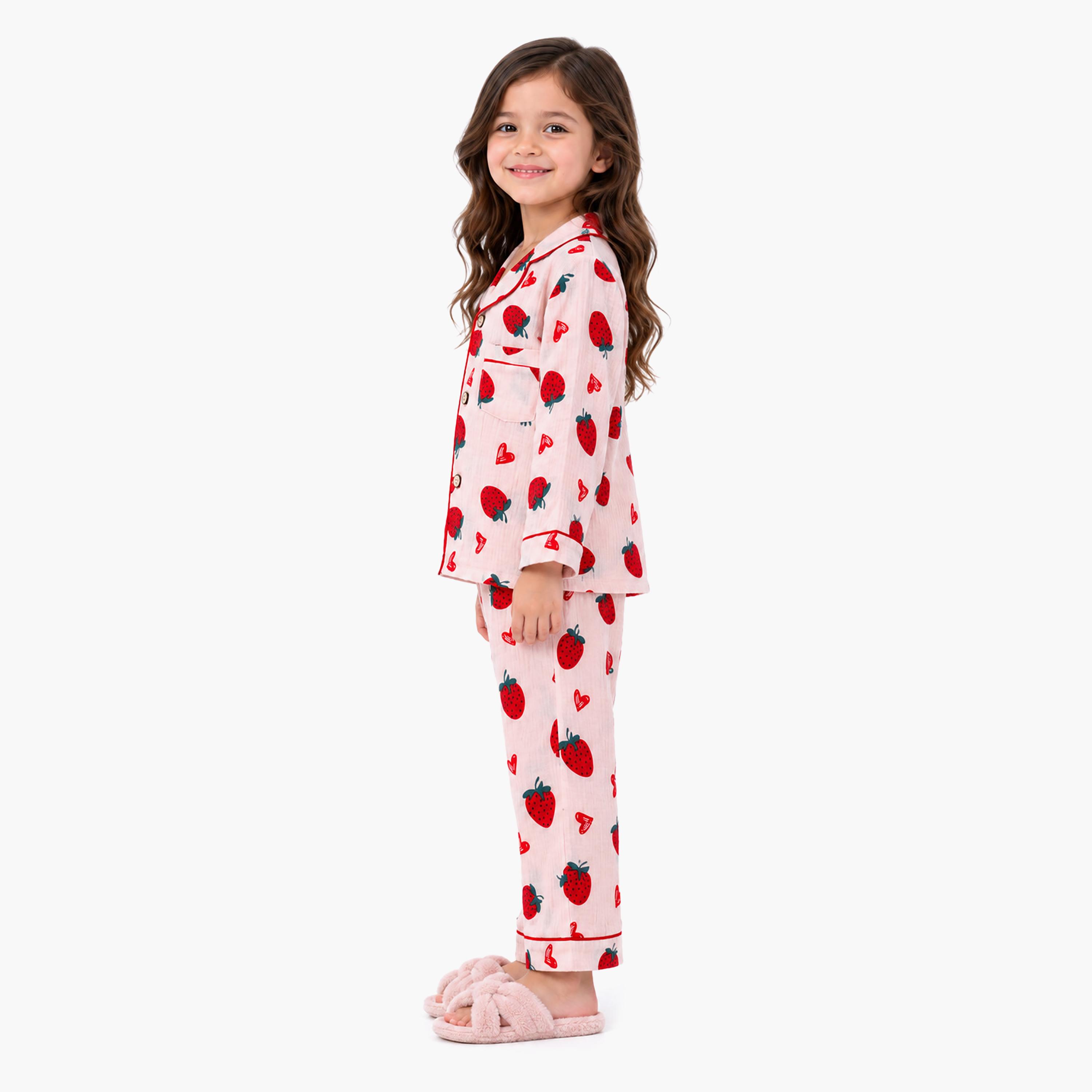 طقم بيجامة قطعتين مطبع بياقة شال وتيشيرت من بيبي كيو لو-girls-clothing-setsandcoords-image-2