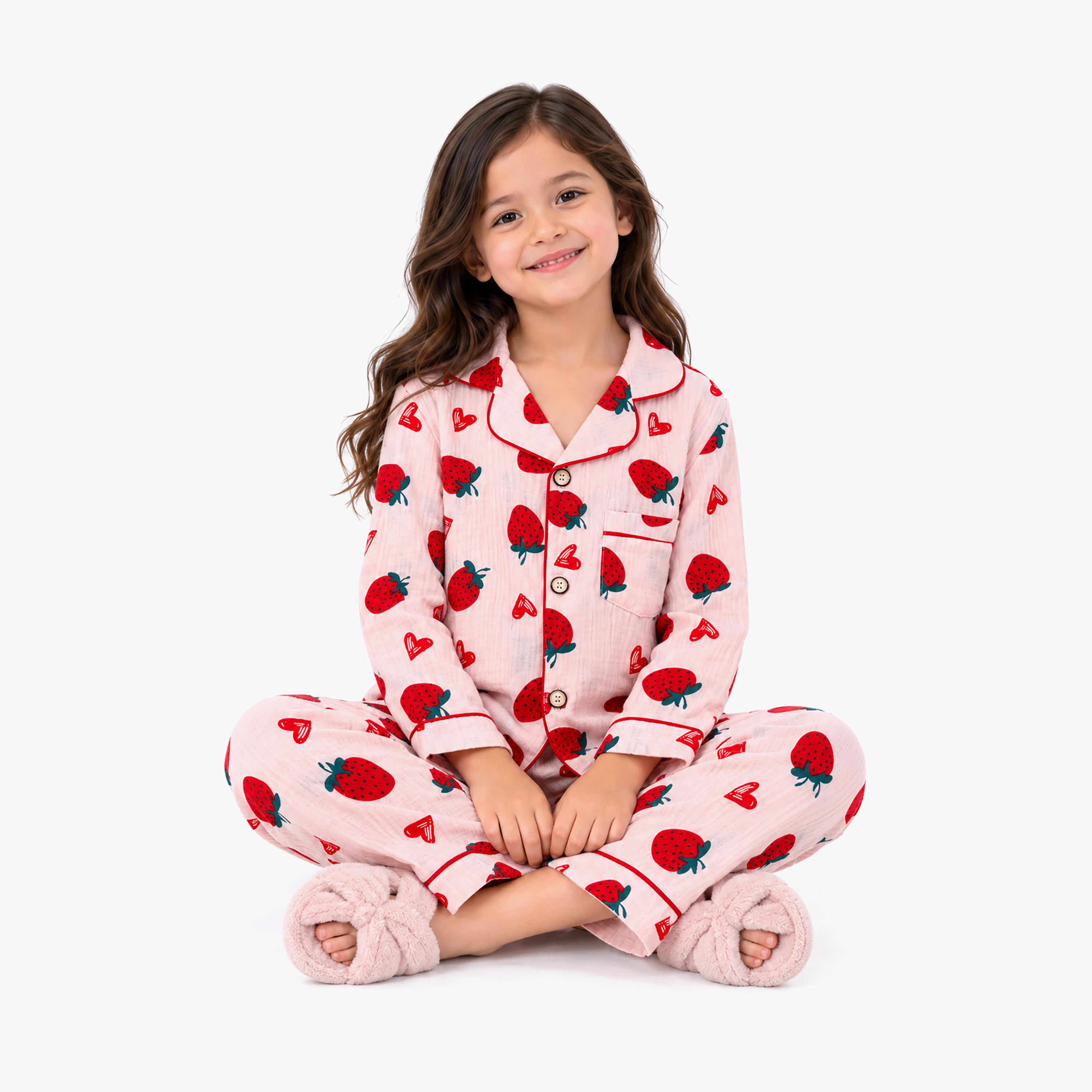 طقم بيجامة قطعتين مطبع بياقة شال وتيشيرت من بيبي كيو لو-girls-clothing-setsandcoords-image-3