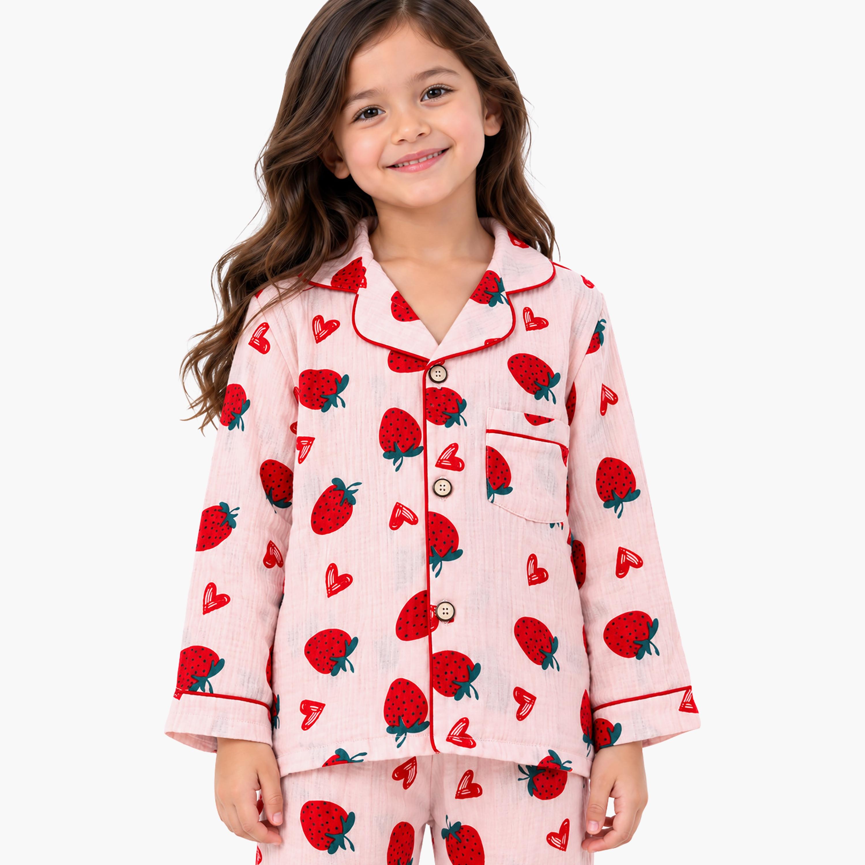 طقم بيجامة قطعتين مطبع بياقة شال وتيشيرت من بيبي كيو لو-girls-clothing-setsandcoords-image-4