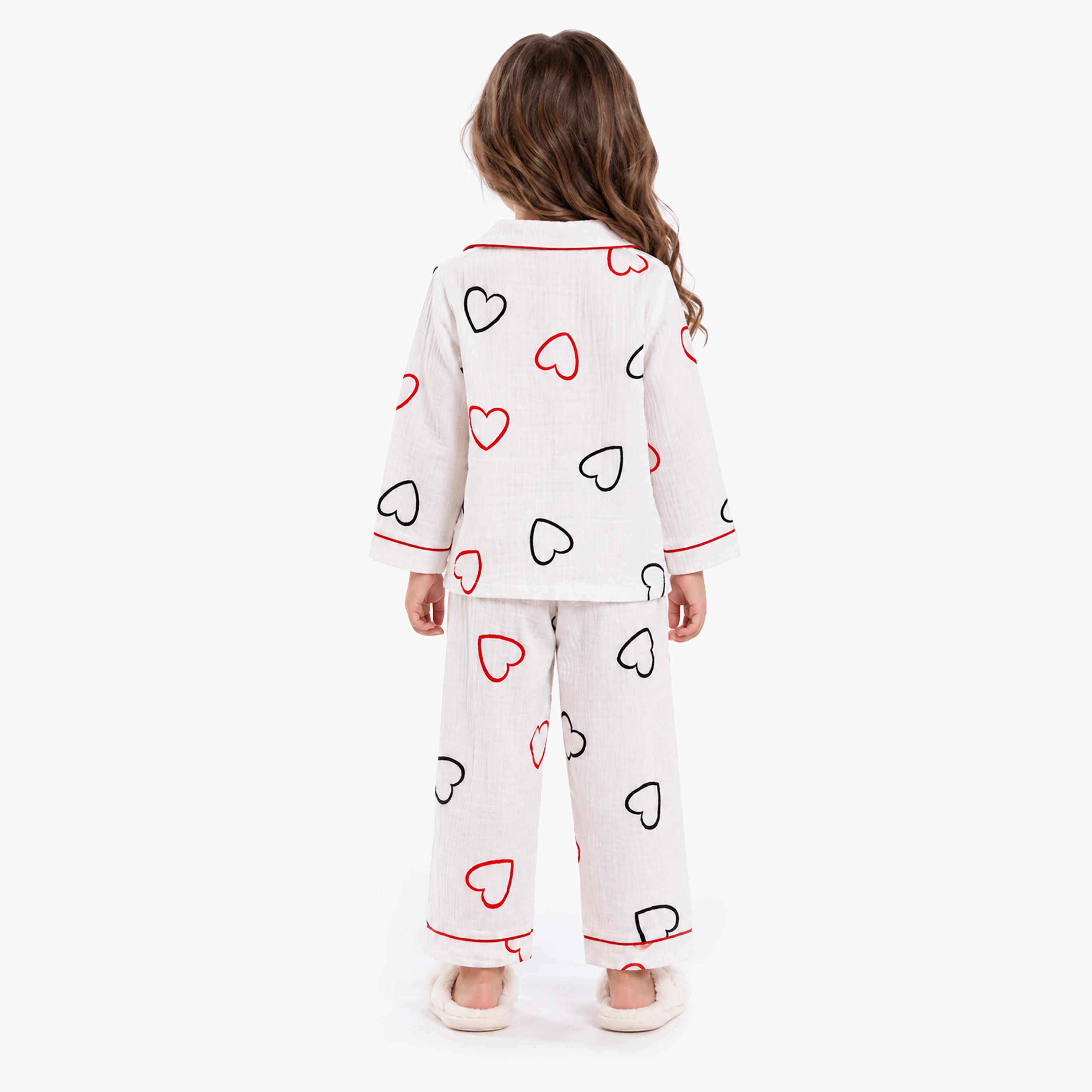طقم بيجامة قطعتين مطبع بياقة شال وتيشيرت من بيبي كيو لو-girls-clothing-setsandcoords-image-2