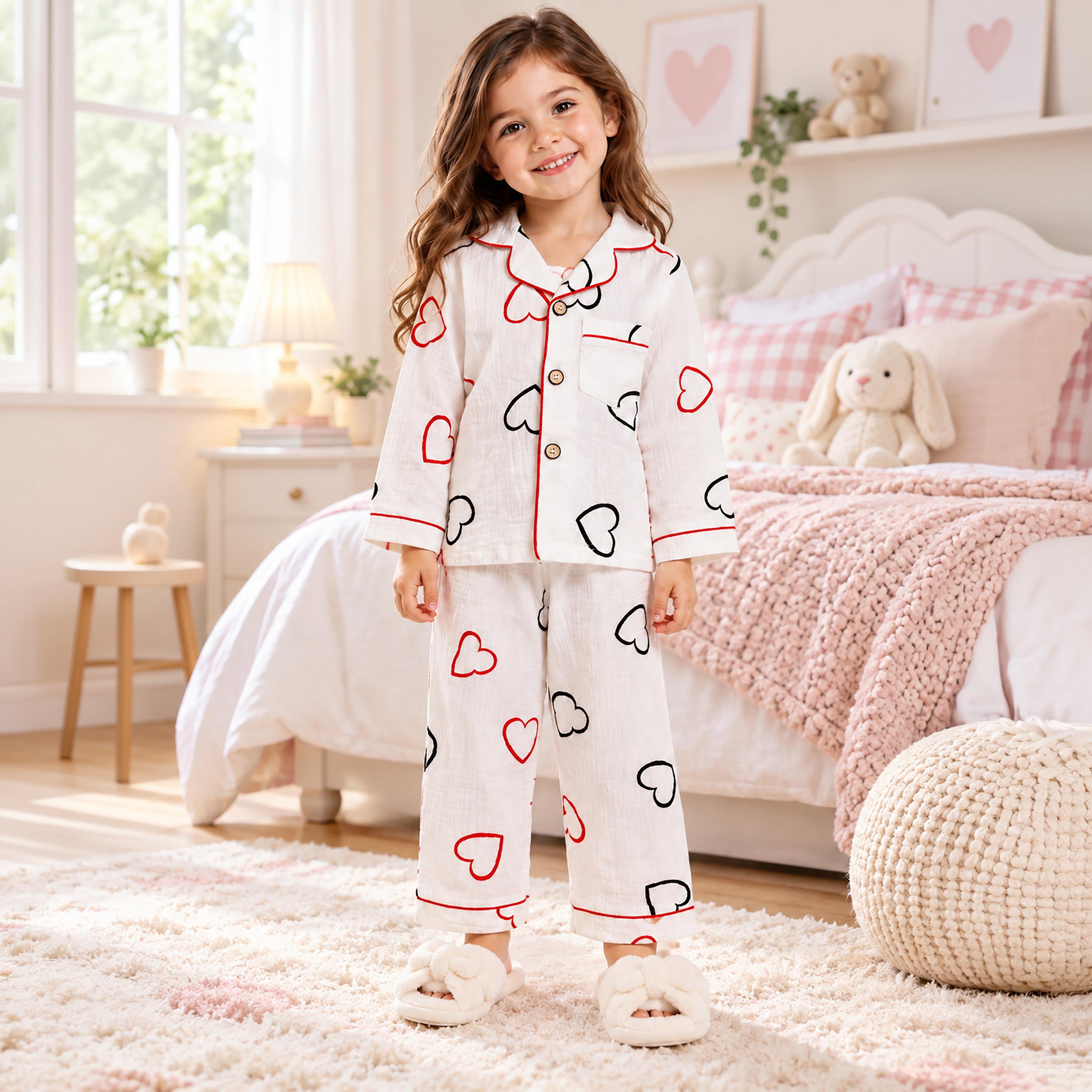 طقم بيجامة قطعتين مطبع بياقة شال وتيشيرت من بيبي كيو لو-girls-clothing-setsandcoords-image-4