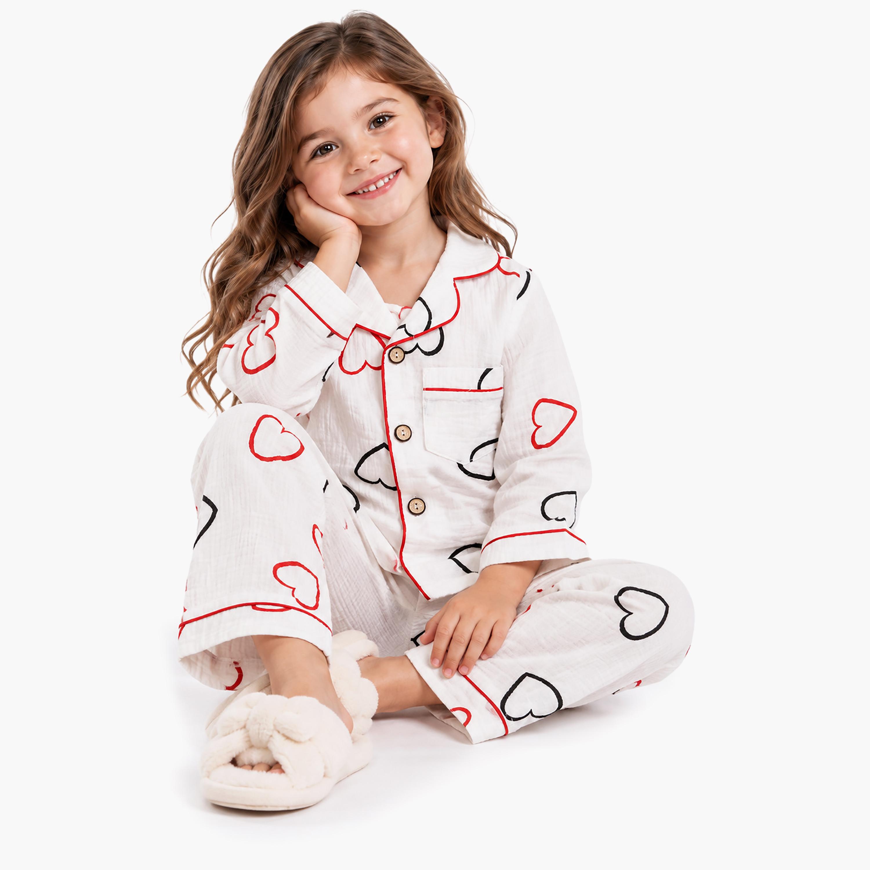طقم بيجامة قطعتين مطبع بياقة شال وتيشيرت من بيبي كيو لو-girls-clothing-setsandcoords-image-5