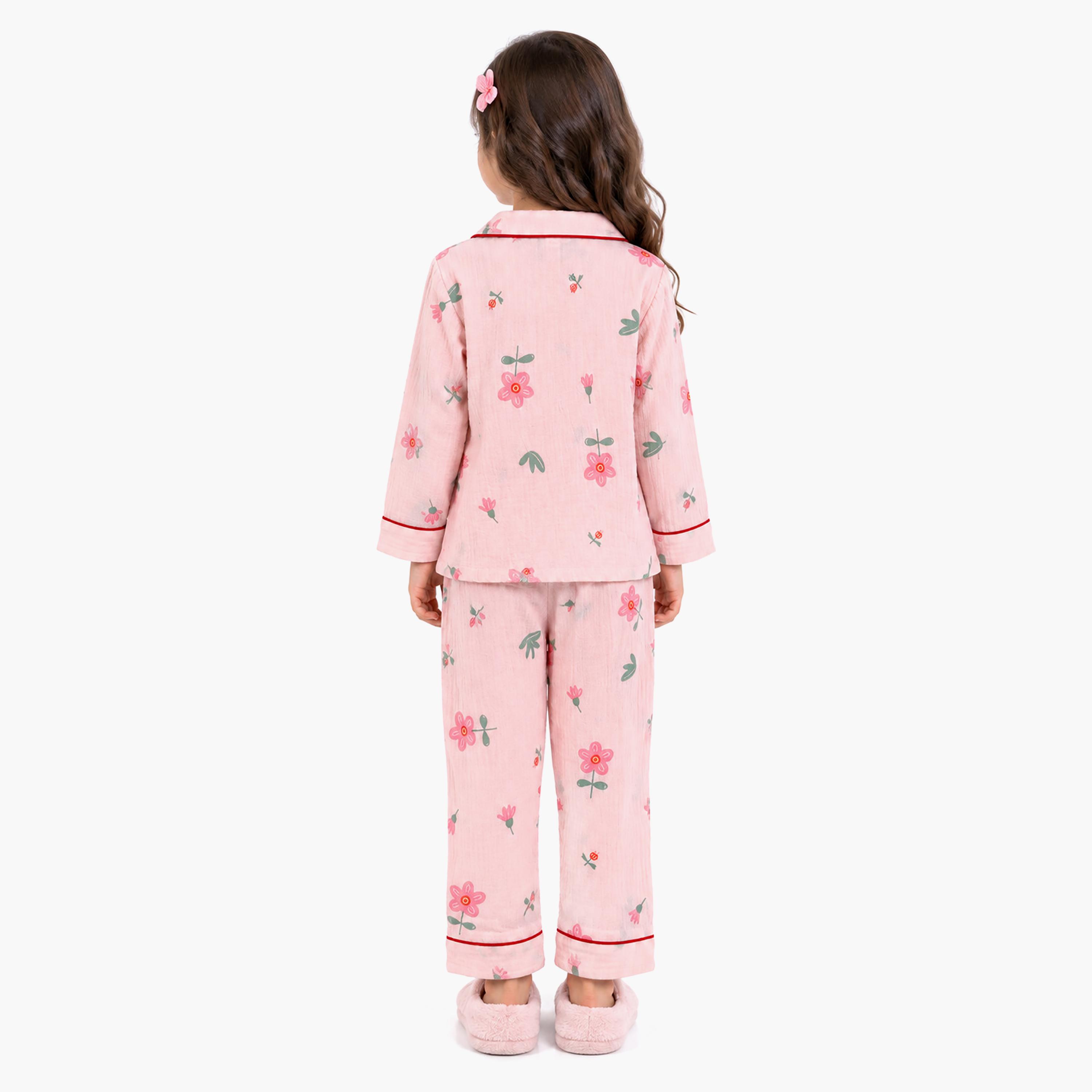 طقم بيجامة قطعتين مطبع بياقة شال وتيشيرت من بيبي كيو لو-girls-clothing-setsandcoords-image-2
