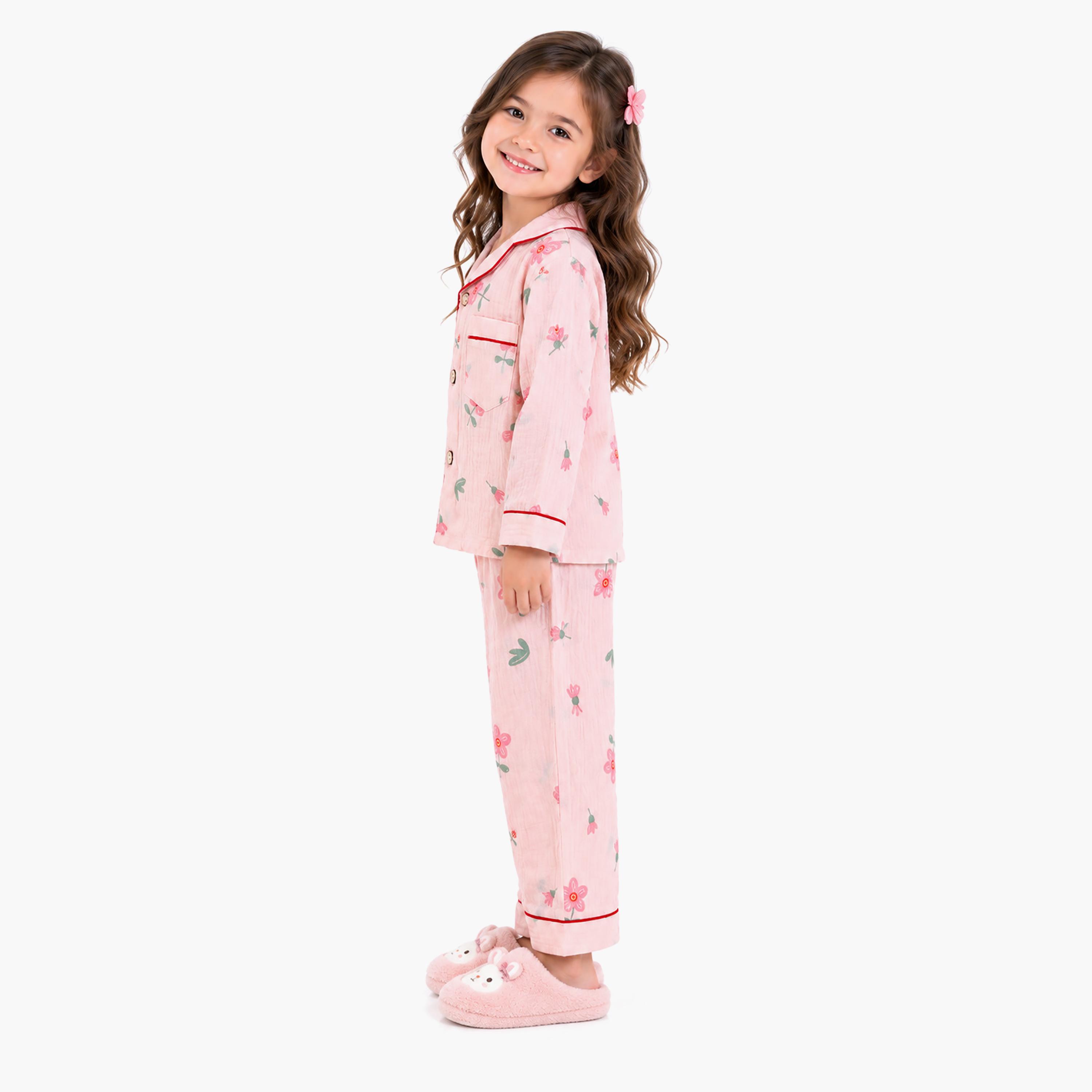 طقم بيجامة قطعتين مطبع بياقة شال وتيشيرت من بيبي كيو لو-girls-clothing-setsandcoords-image-3