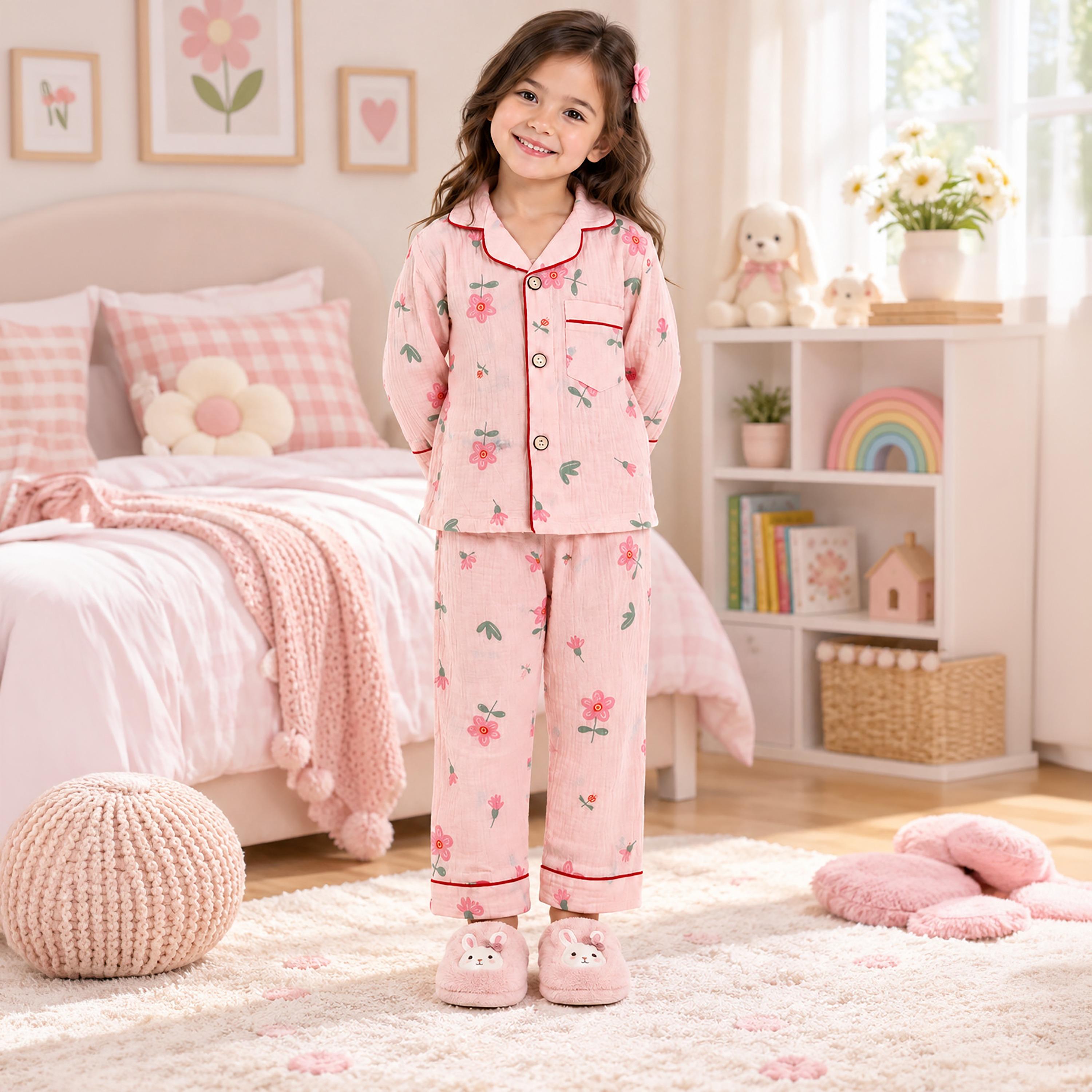 طقم بيجامة قطعتين مطبع بياقة شال وتيشيرت من بيبي كيو لو-girls-clothing-setsandcoords-image-4