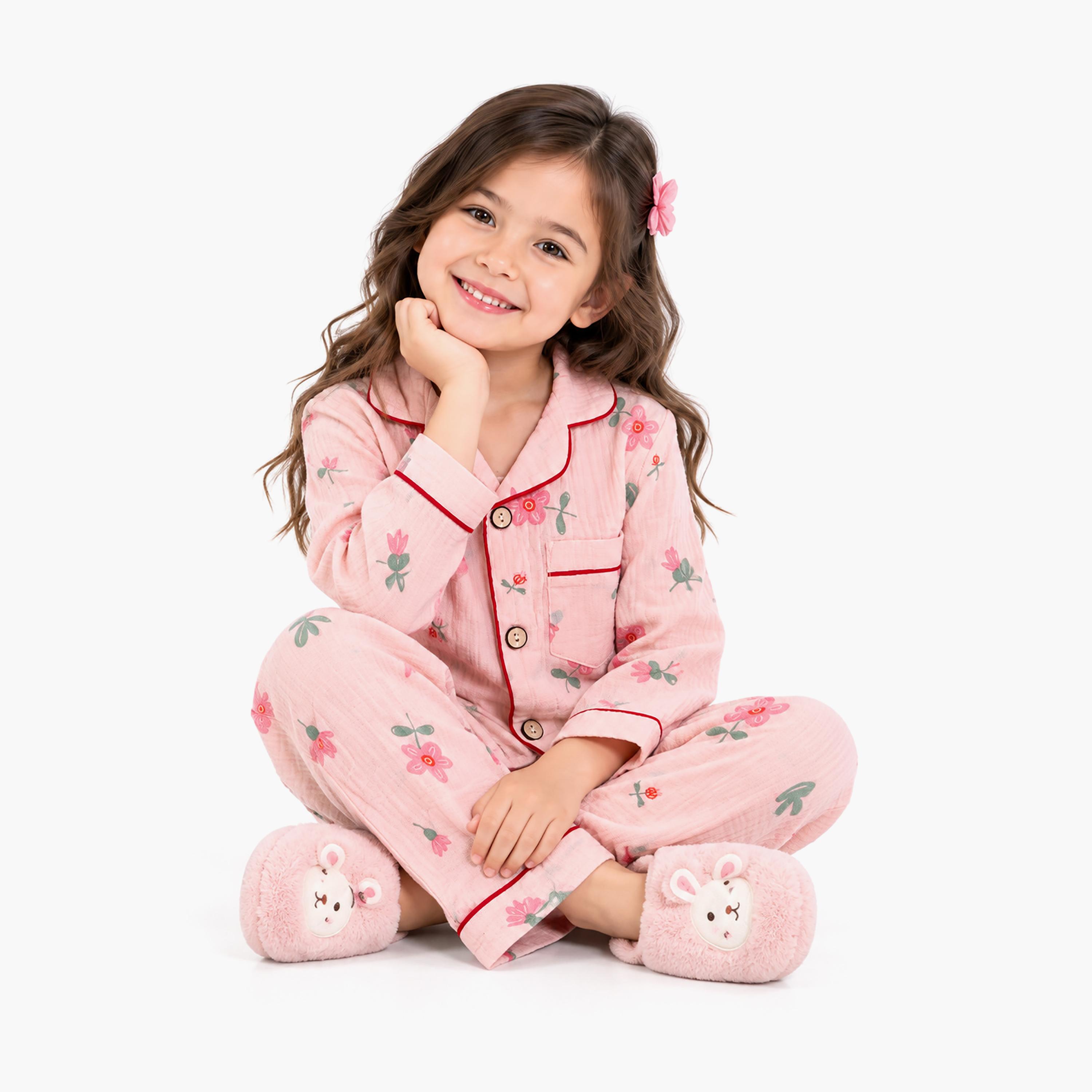 طقم بيجامة قطعتين مطبع بياقة شال وتيشيرت من بيبي كيو لو-girls-clothing-setsandcoords-image-5