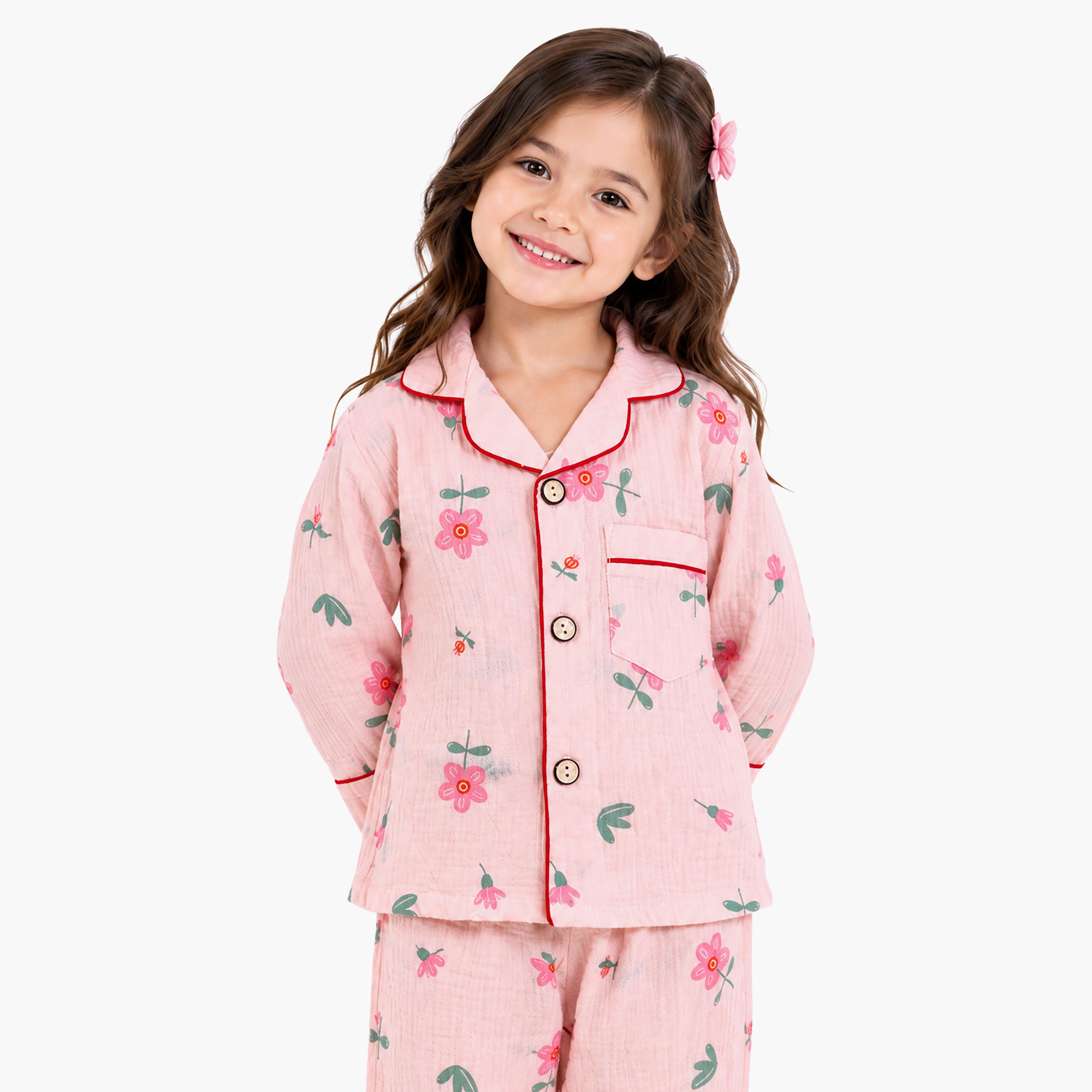 طقم بيجامة قطعتين مطبع بياقة شال وتيشيرت من بيبي كيو لو-girls-clothing-setsandcoords-image-6