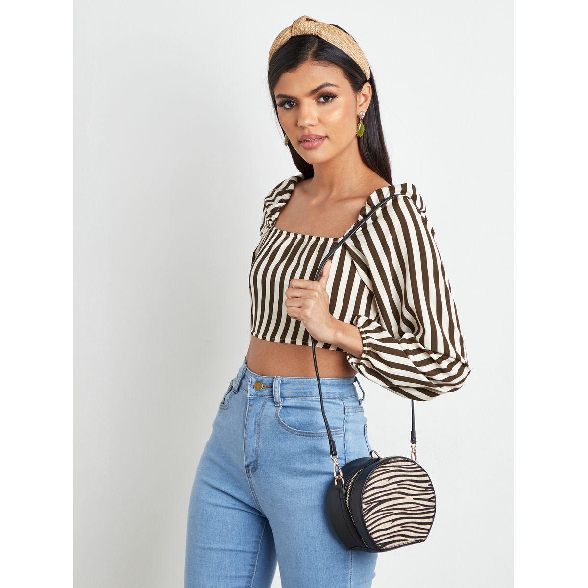 Styli Faux Fur Zebra Pattern Detail Round Crossbody Bag-women-bagsandwallets-handbags-image-2