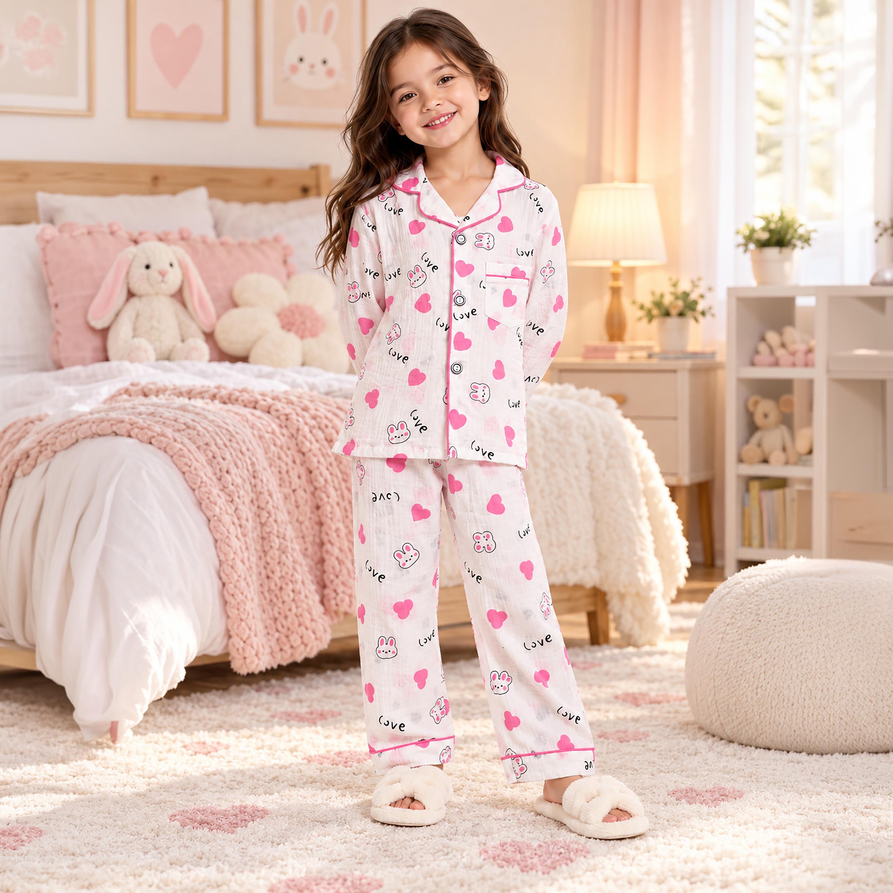 طقم بيجامة قطعتين مطبع بياقة شال وتيشيرت من بيبي كيو لو-girls-clothing-setsandcoords-image-4