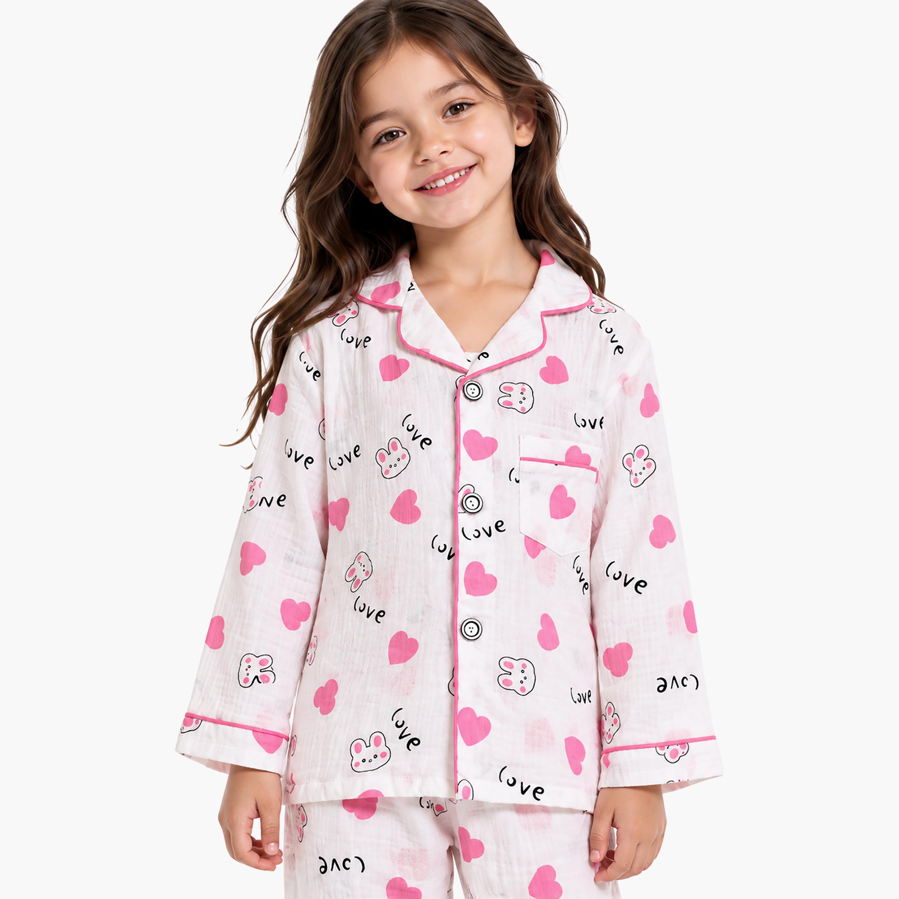 طقم بيجامة قطعتين مطبع بياقة شال وتيشيرت من بيبي كيو لو-girls-clothing-setsandcoords-image-6