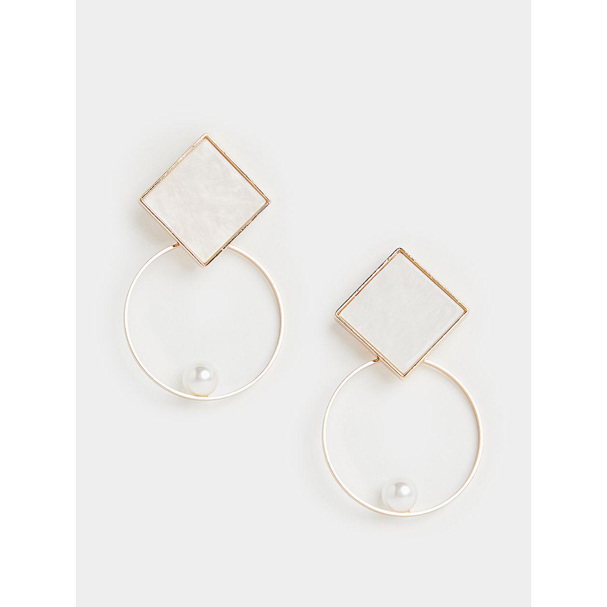 Styli Geo Ring Drop Earrings with Faux Pearl Detail-women-watchesandjewellery-jewellery-earrings-image-1