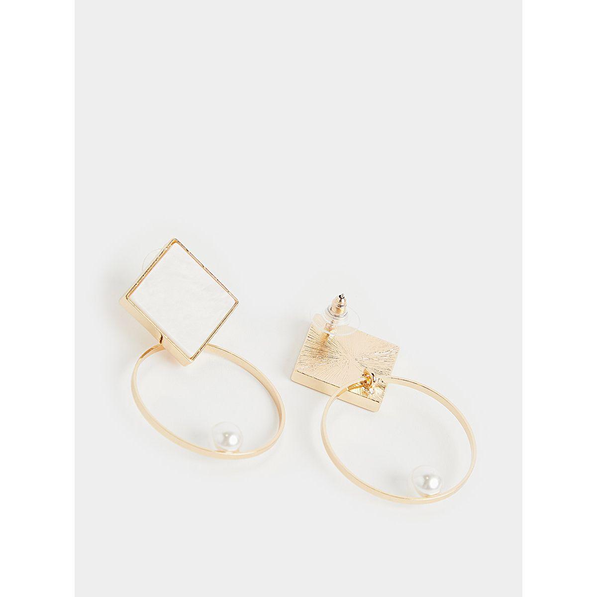 Styli Geo Ring Drop Earrings with Faux Pearl Detail-women-watchesandjewellery-jewellery-earrings-image-2