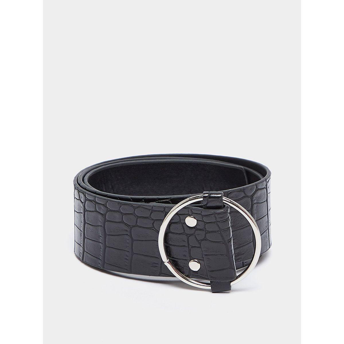 Styli Croc Pattern Belt with Webbing Buckle Closure-women-clothingaccessories-belts-image-1