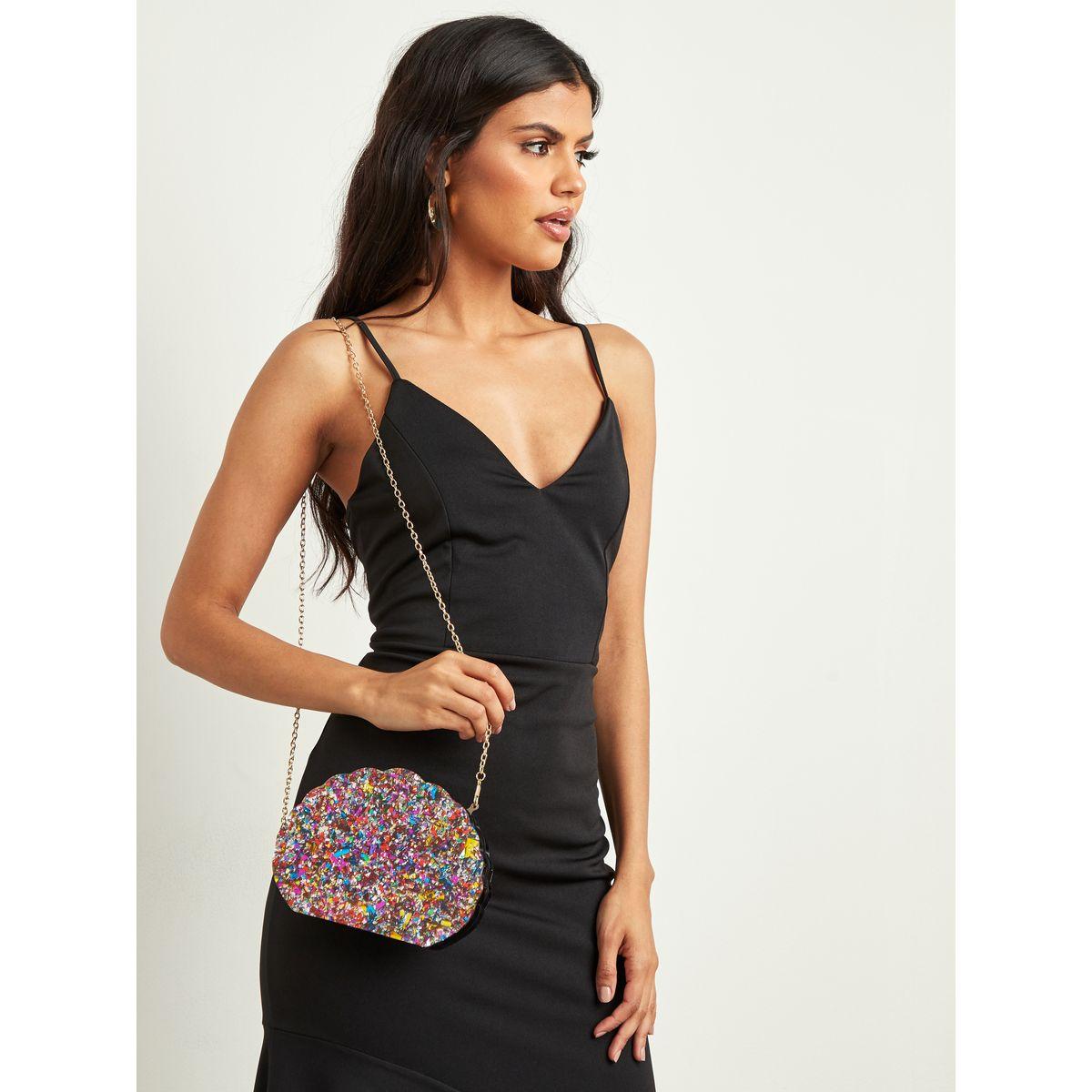 Styli Textured Shell Clutch with Chain Strap-women-bagsandwallets-handbags-image-2