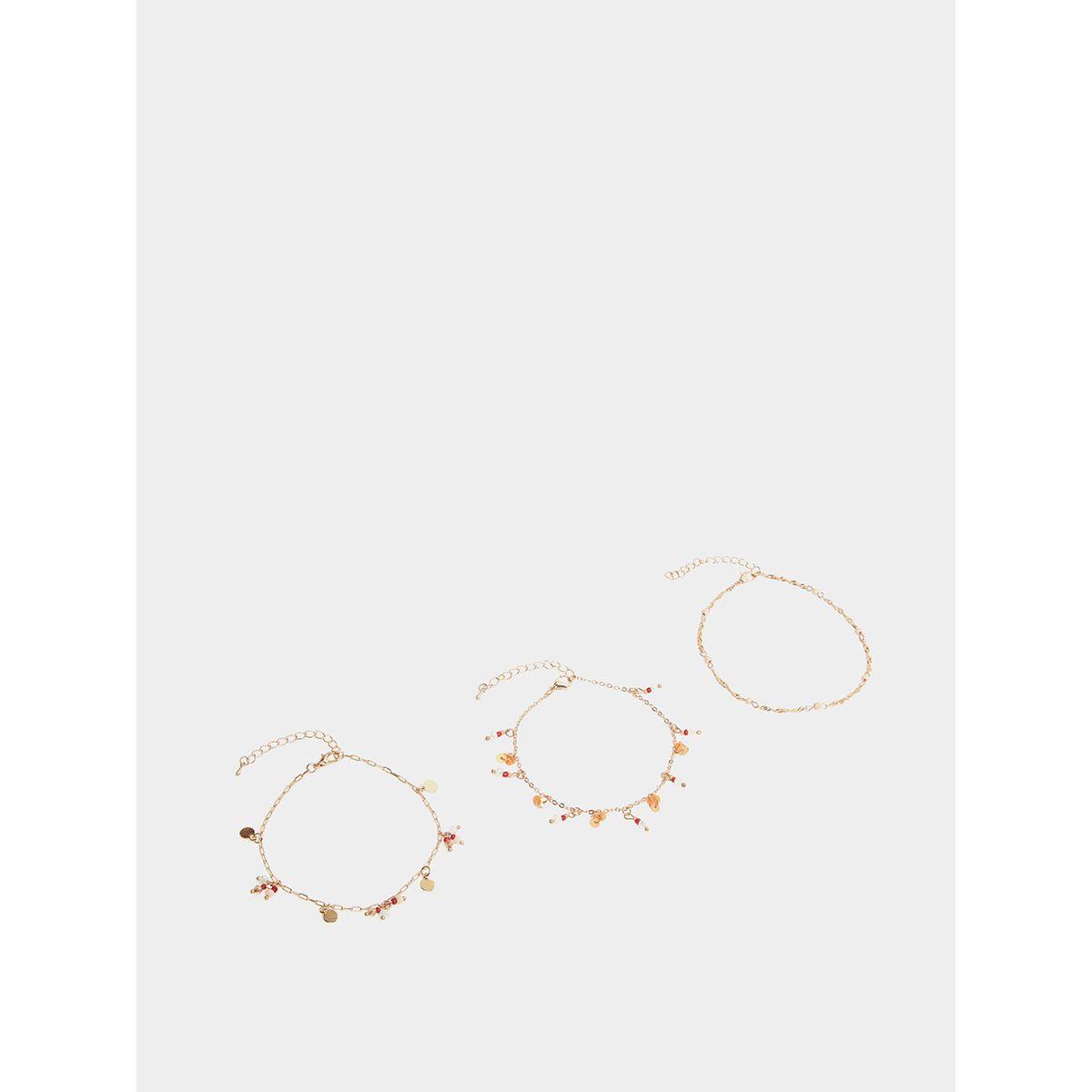 Styli Set of 3 - Coin and Beads Drop Detail Anklet-women-watchesandjewellery-jewellery-anklets-image-1