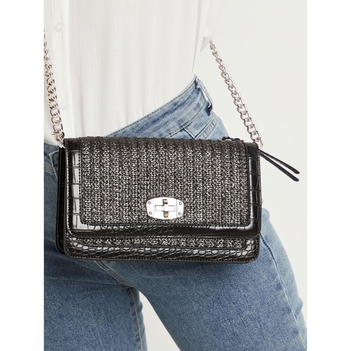 Styli Textured Flap Crossbody Bag with Twist Closure-women-bagsandwallets-handbags-image-5