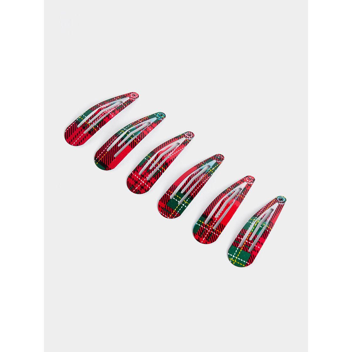 Styli Set of 6 - Checked Print Hair Clip-women-hairaccessories-clips-image-1