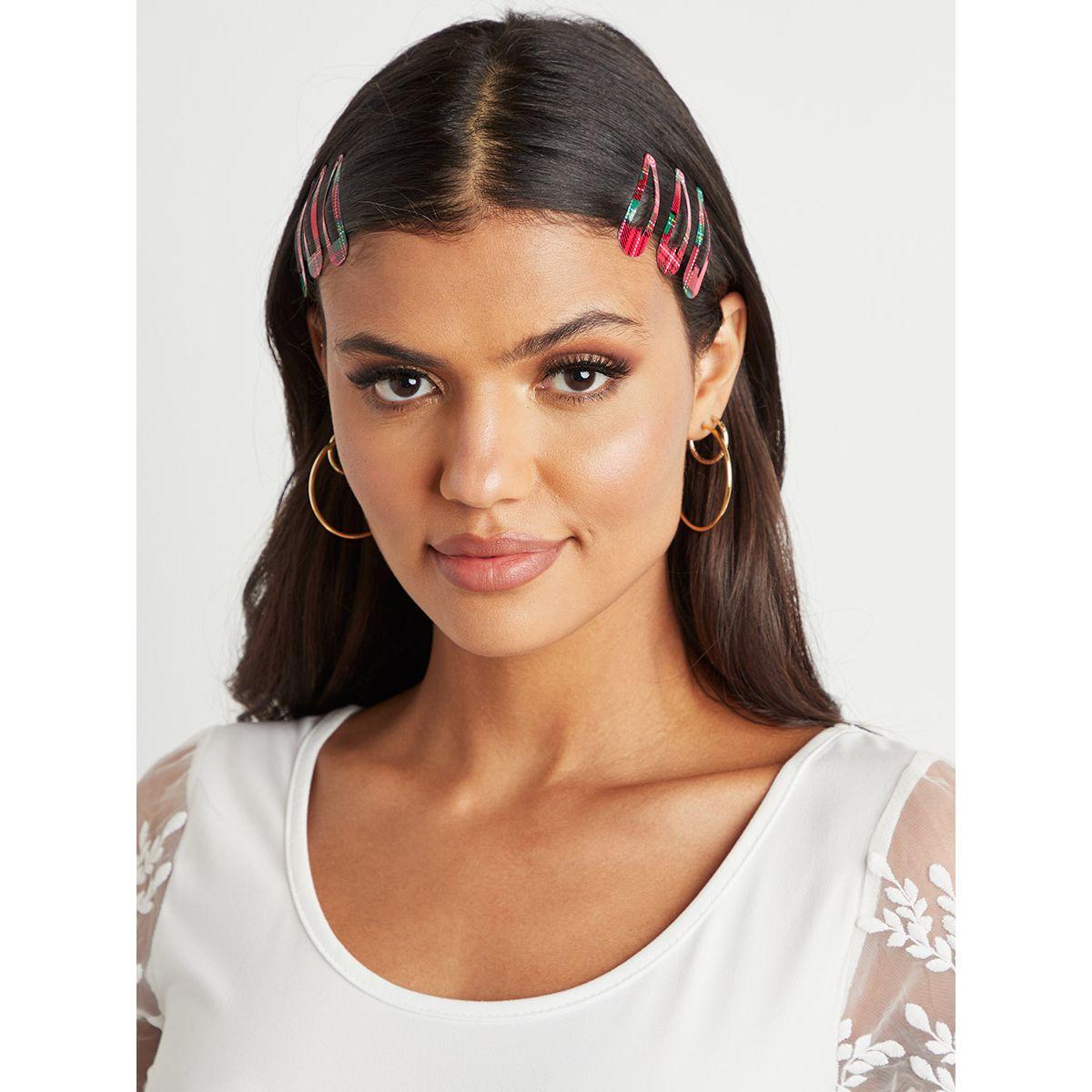 Styli Set of 6 - Checked Print Hair Clip-women-hairaccessories-clips-image-2