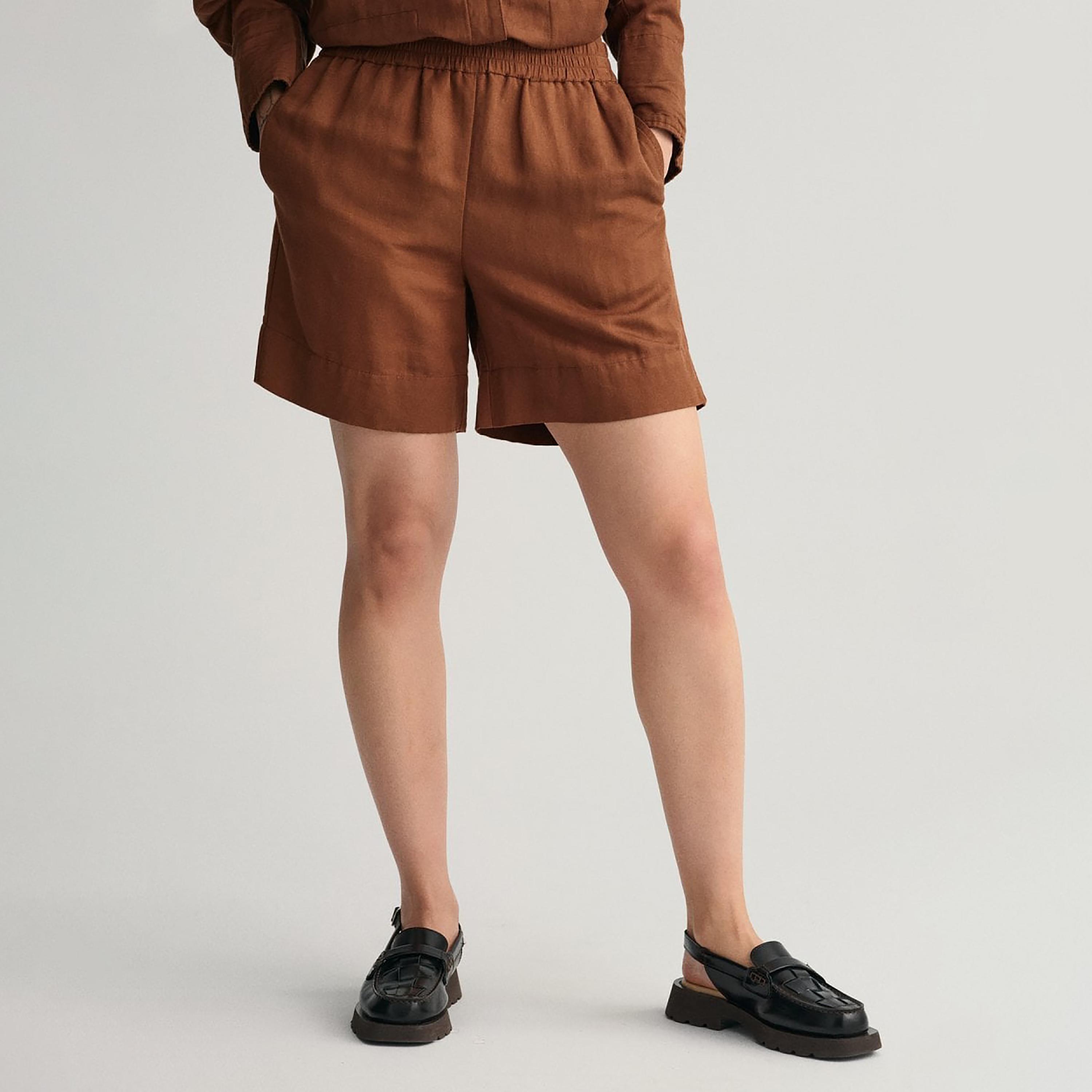 Gant Plain Mid-Rise Elasticated Waist Shorts-women-clothing-bottoms-shorts-image-1